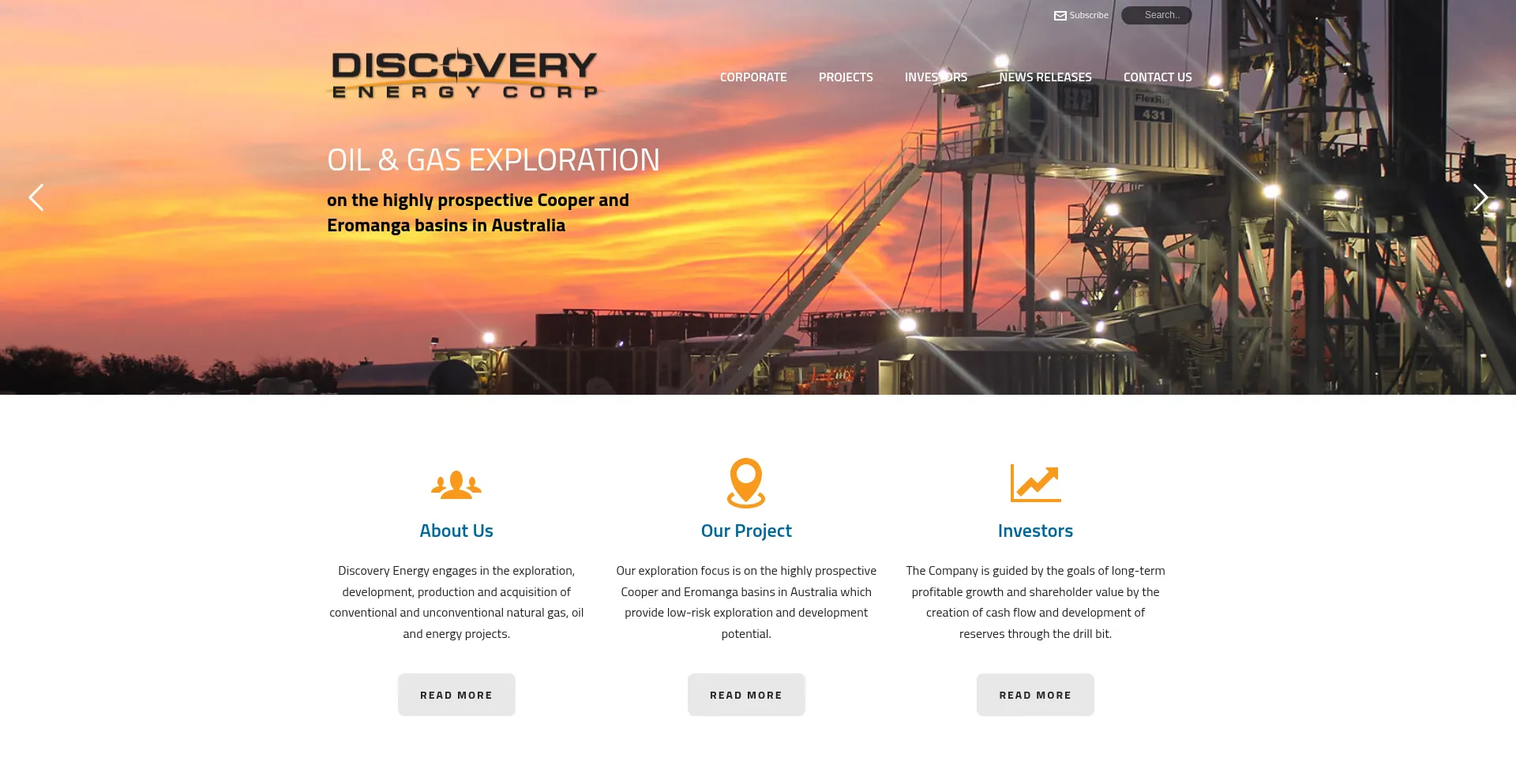 Website screenshot of Discoveryenergy.com