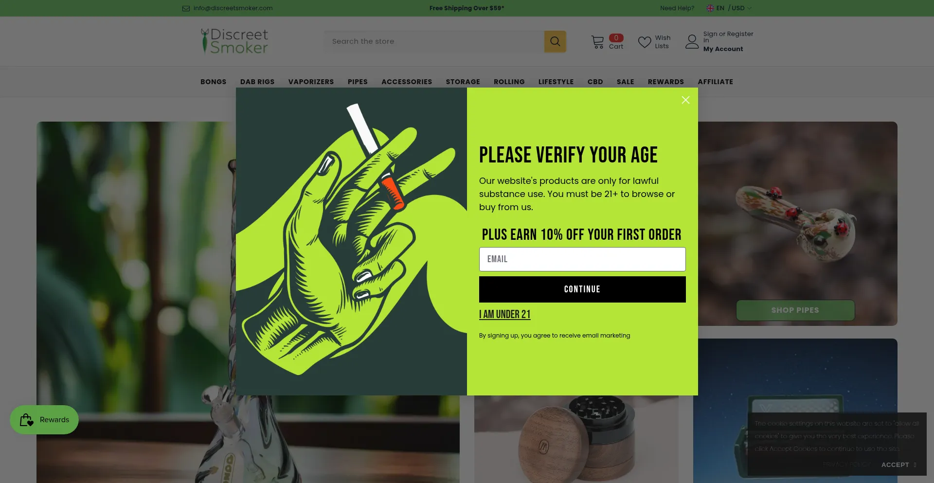 Website screenshot of Discreetsmoker.com
