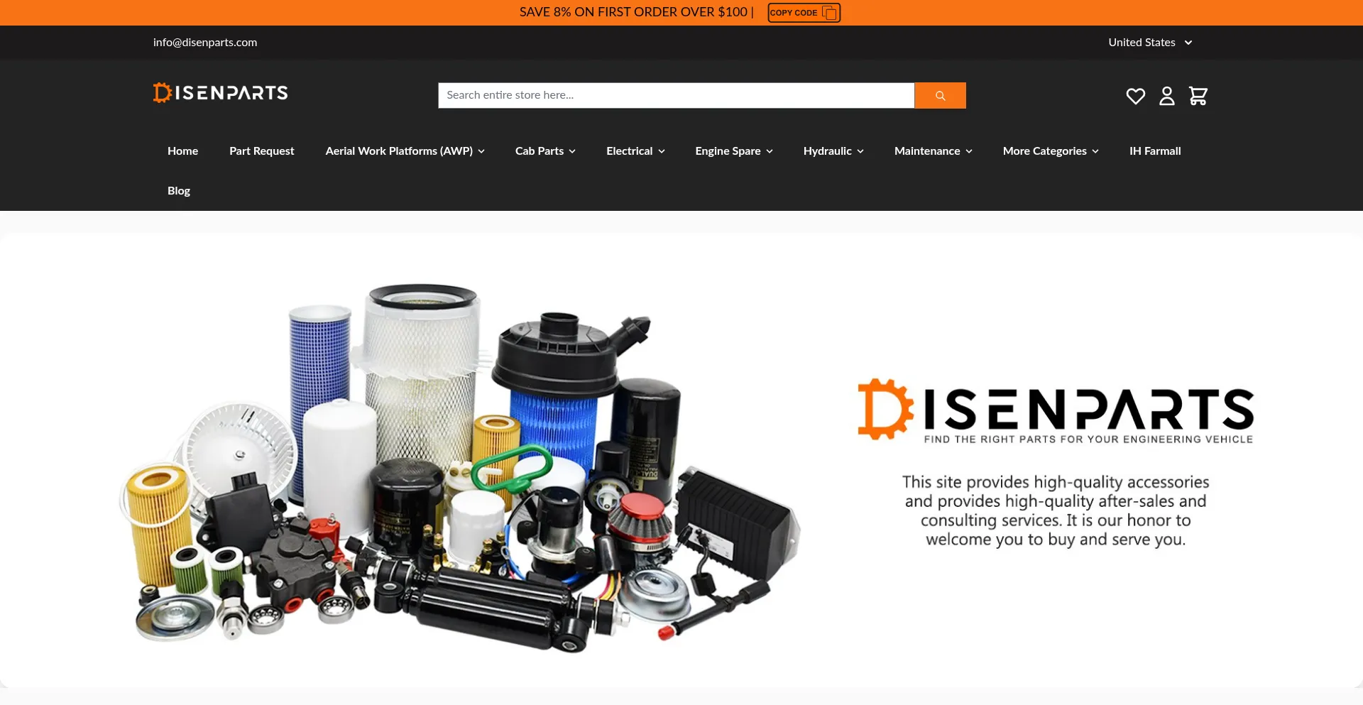 Website screenshot of Disenparts.com