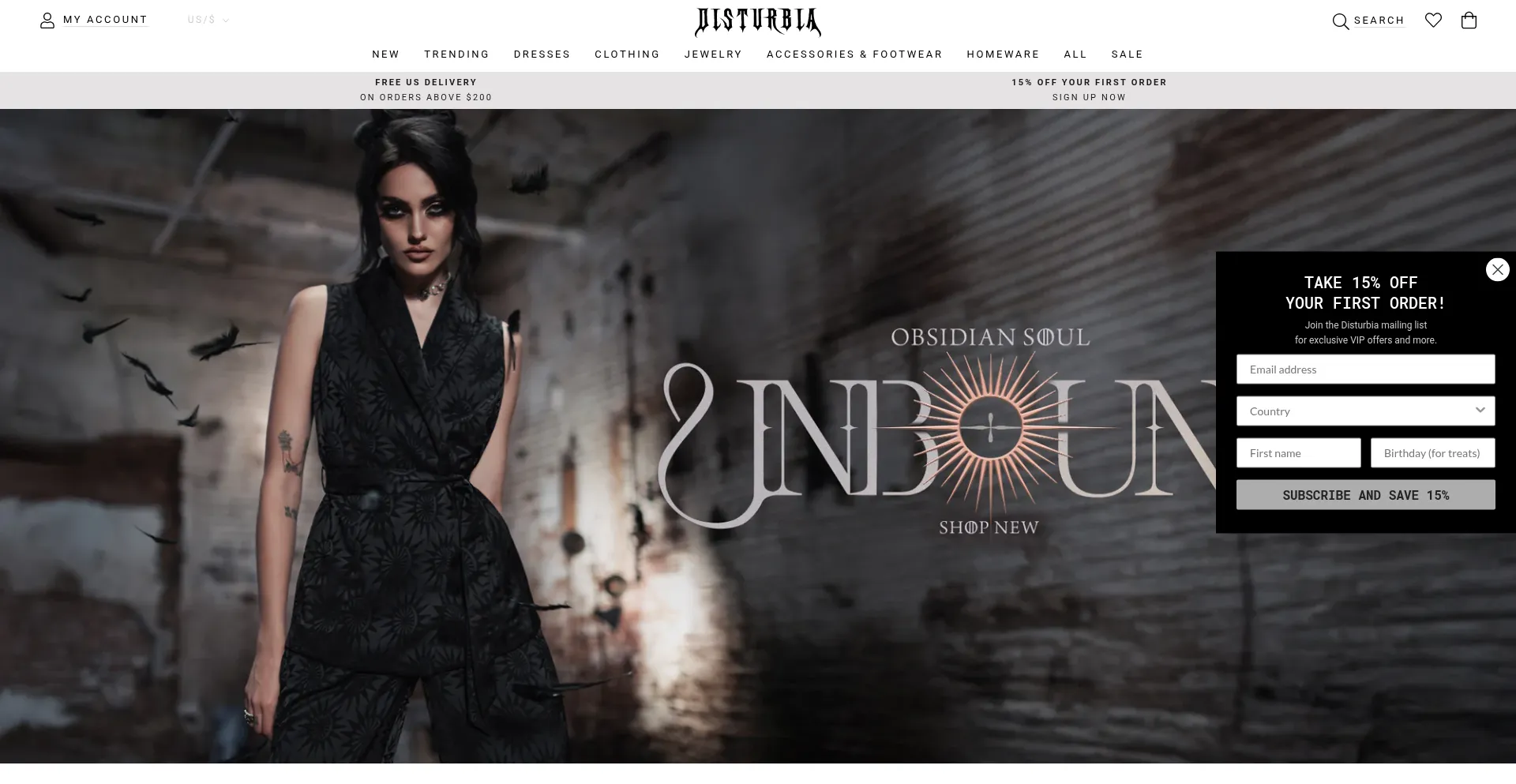 Website screenshot of Disturbia.us
