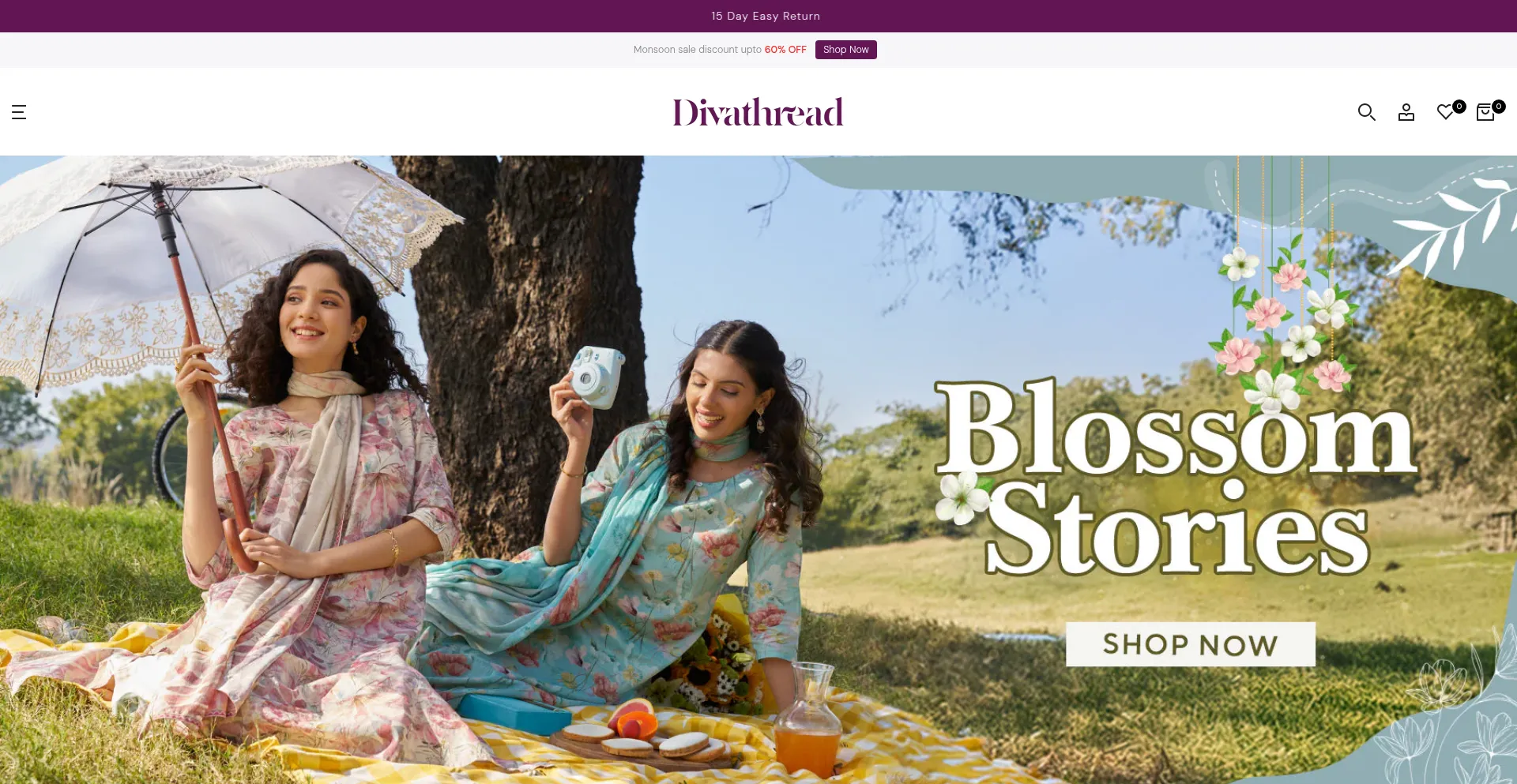 Website screenshot of Divathread.in