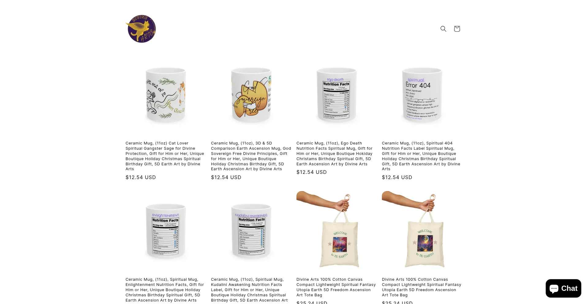 Website screenshot of Divineartsboutique.shop
