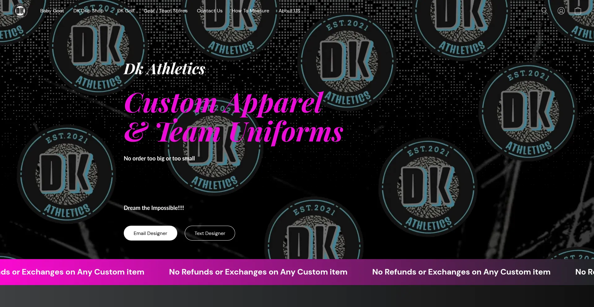 Website screenshot of Dk-athletics.com