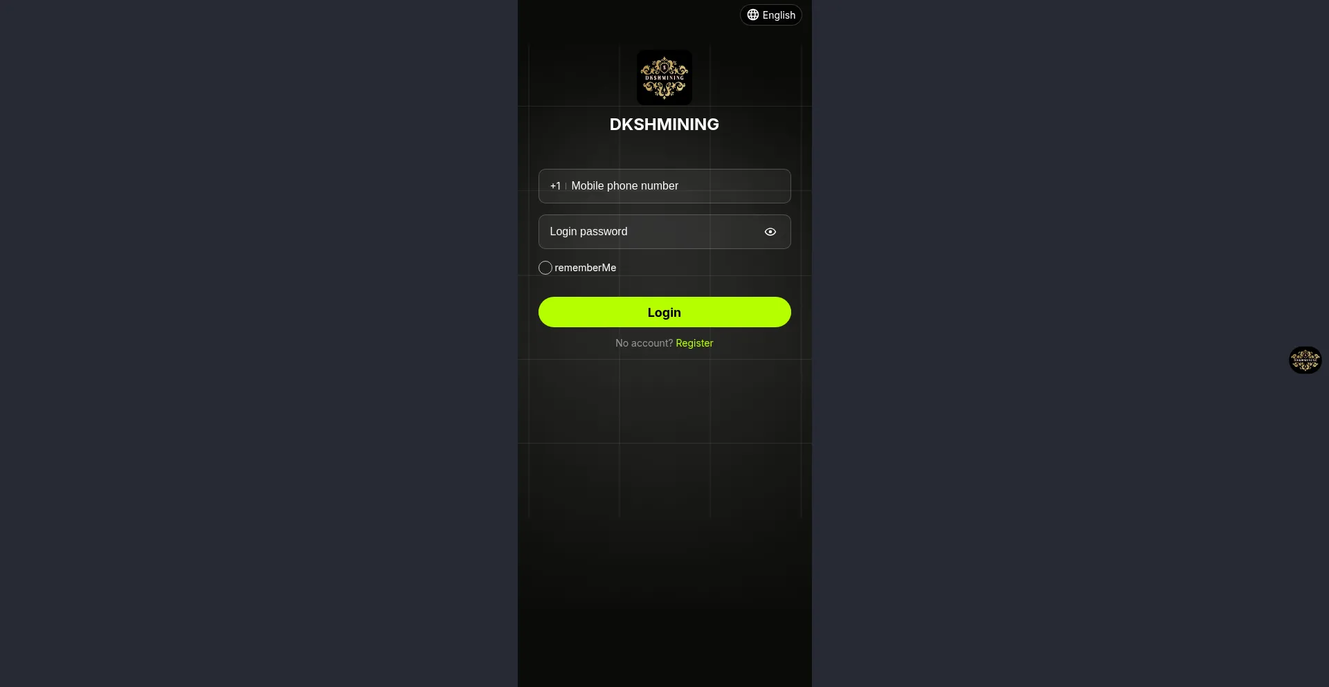 Website screenshot of Dkshmining.top