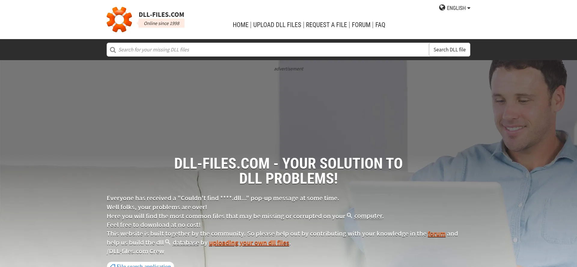 Website screenshot of Dll-files.com