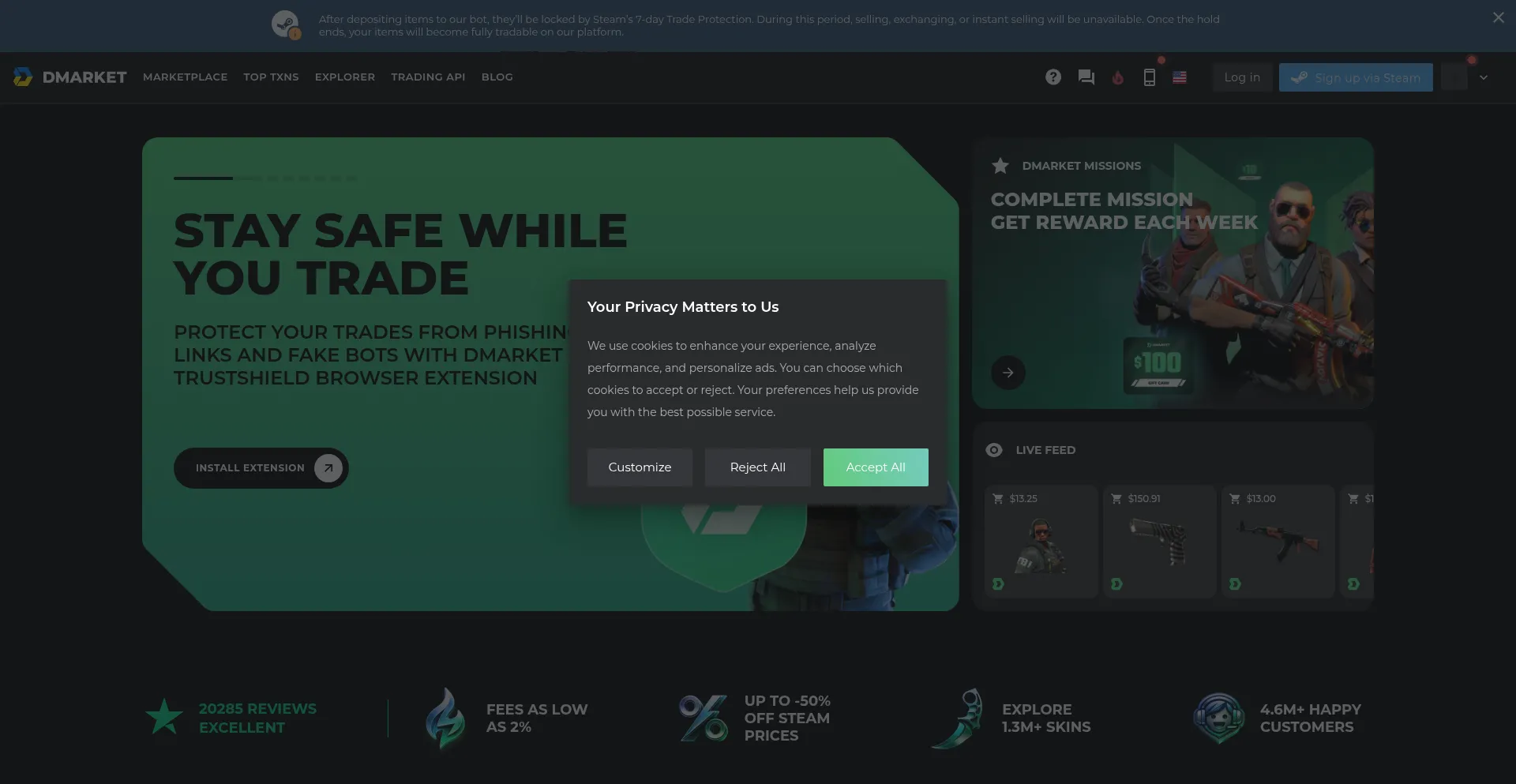 Website screenshot of Dmarket.gg