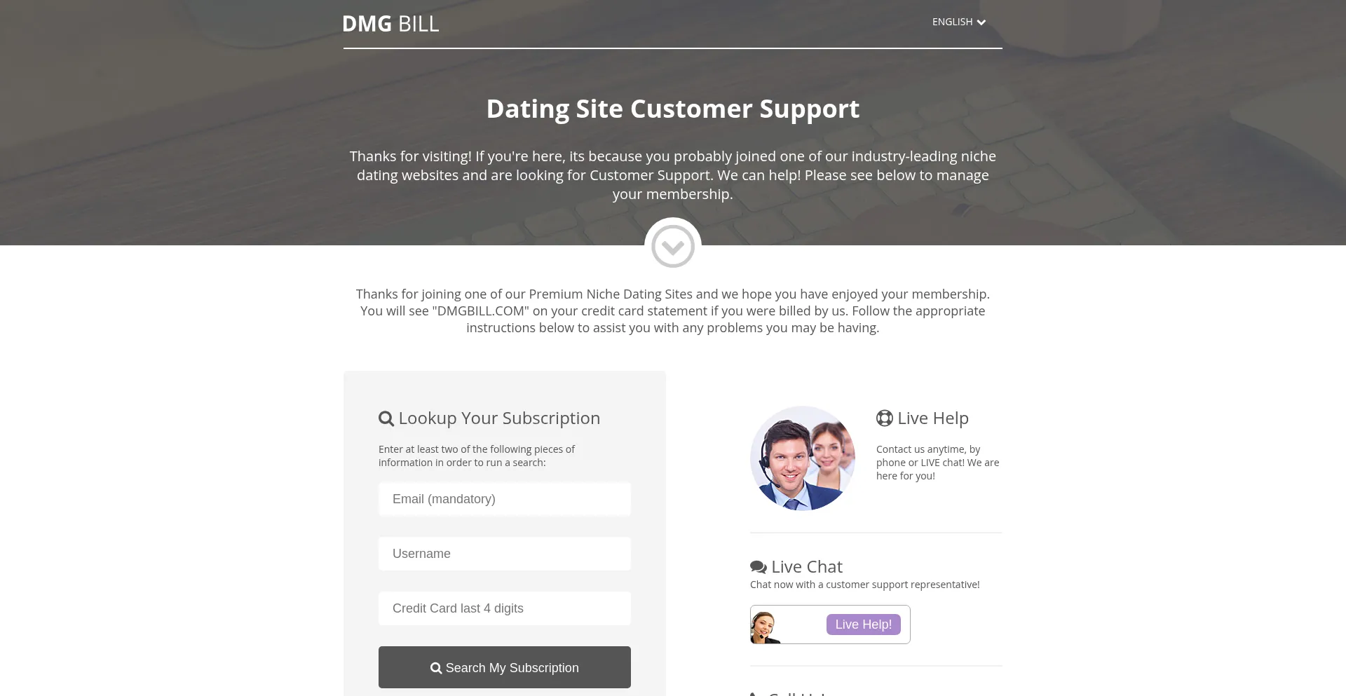 Website screenshot of Dmgbill.com