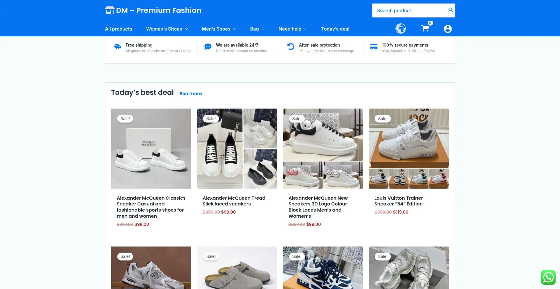 Website screenshot of Dmshoesbag.com
