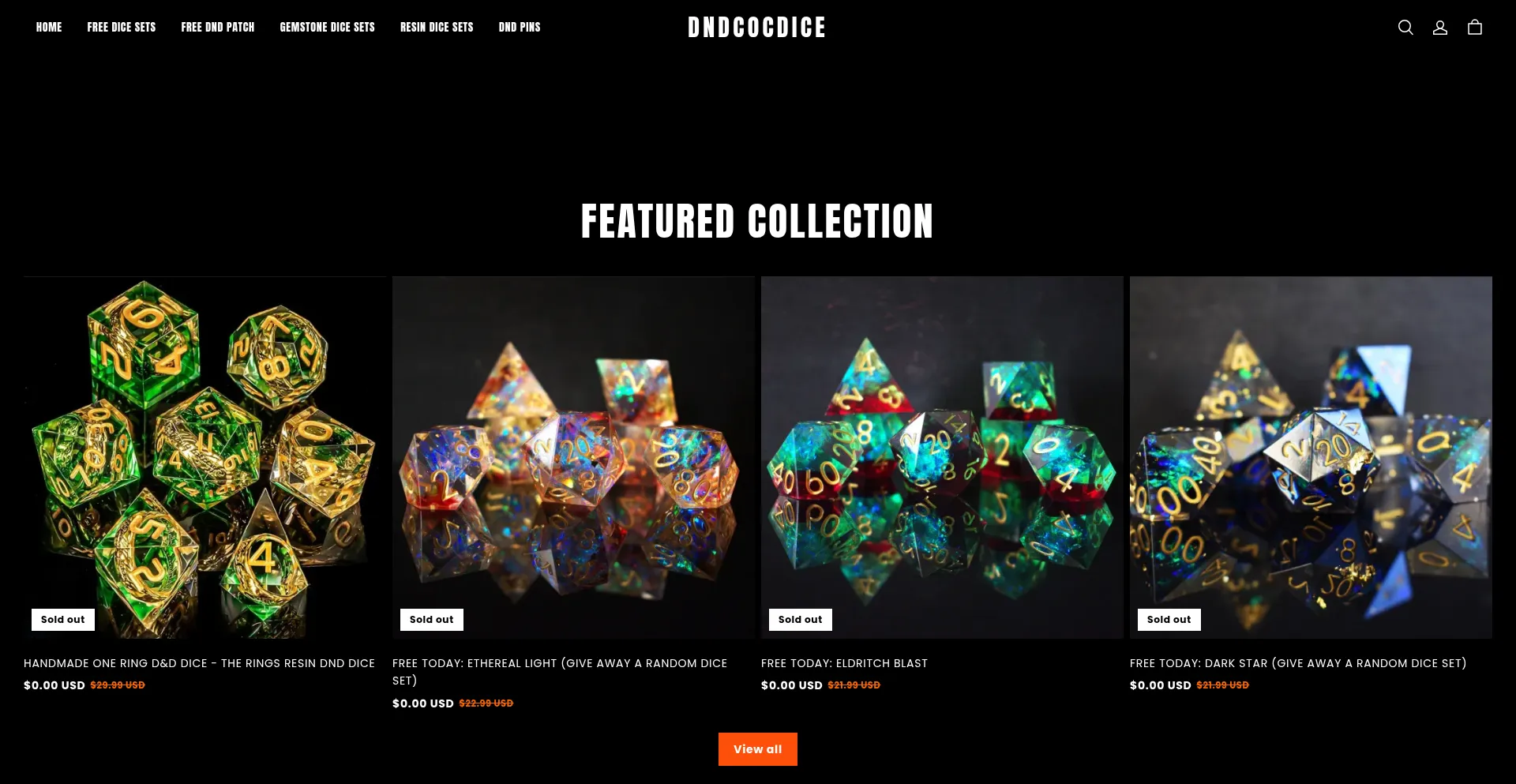 Website screenshot of Dndcocdice.com