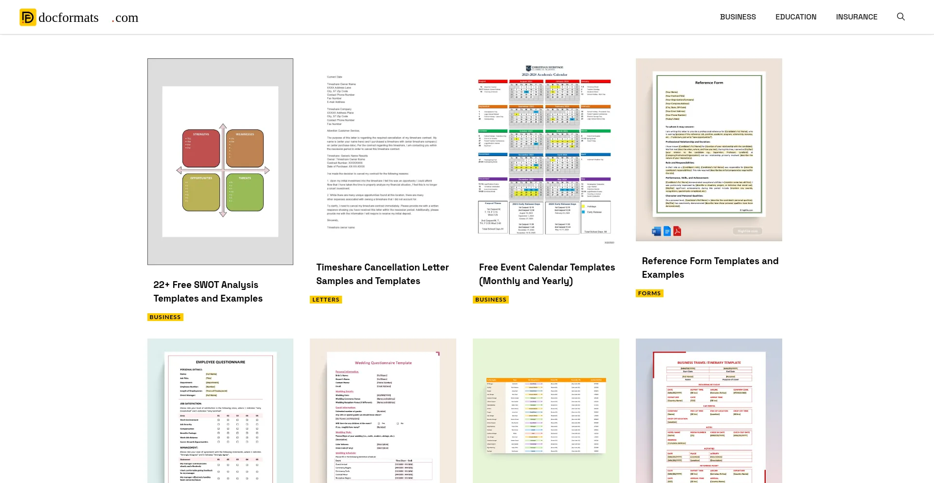 Website screenshot of Docformats.com
