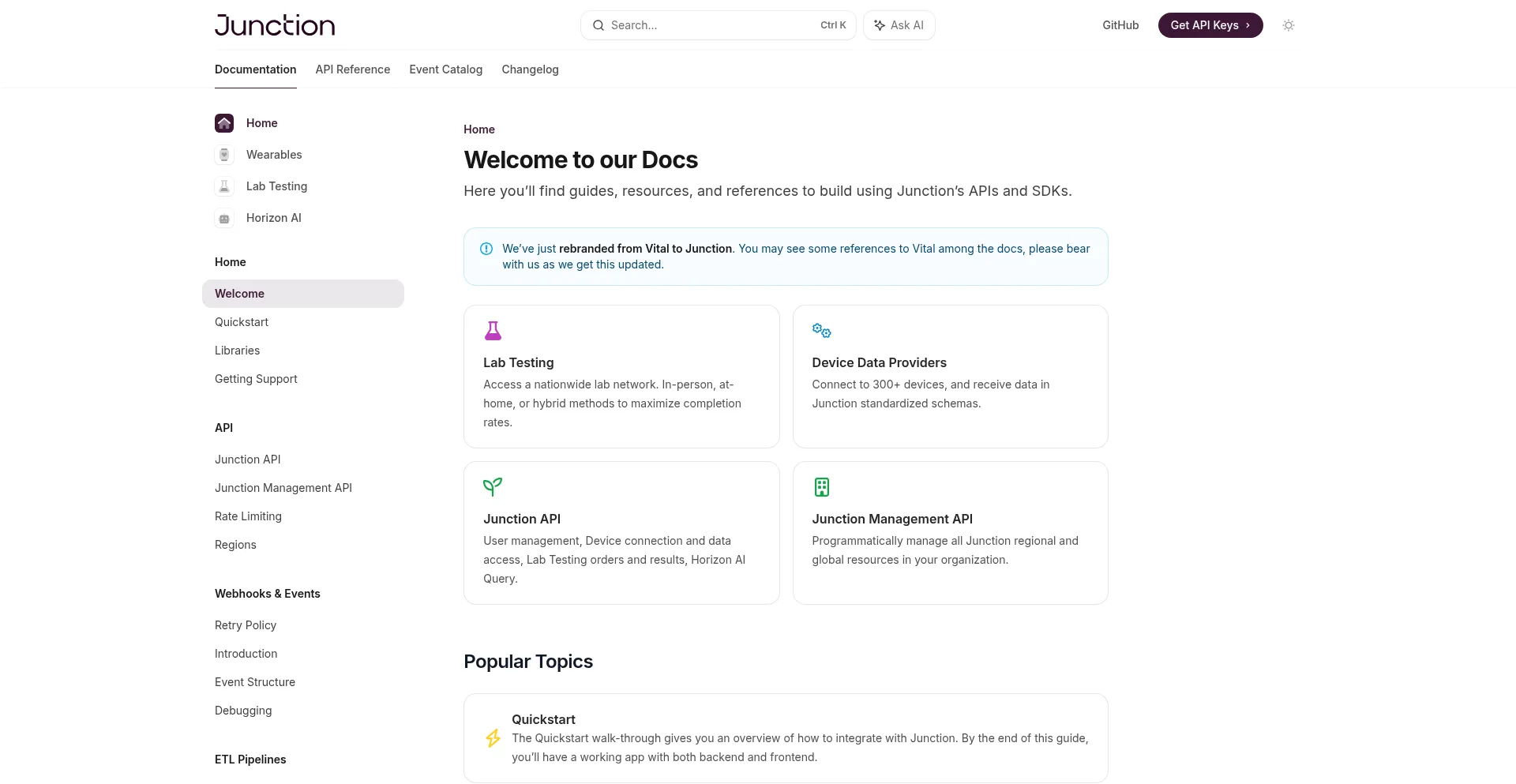Website screenshot of Docs.tryvital.io