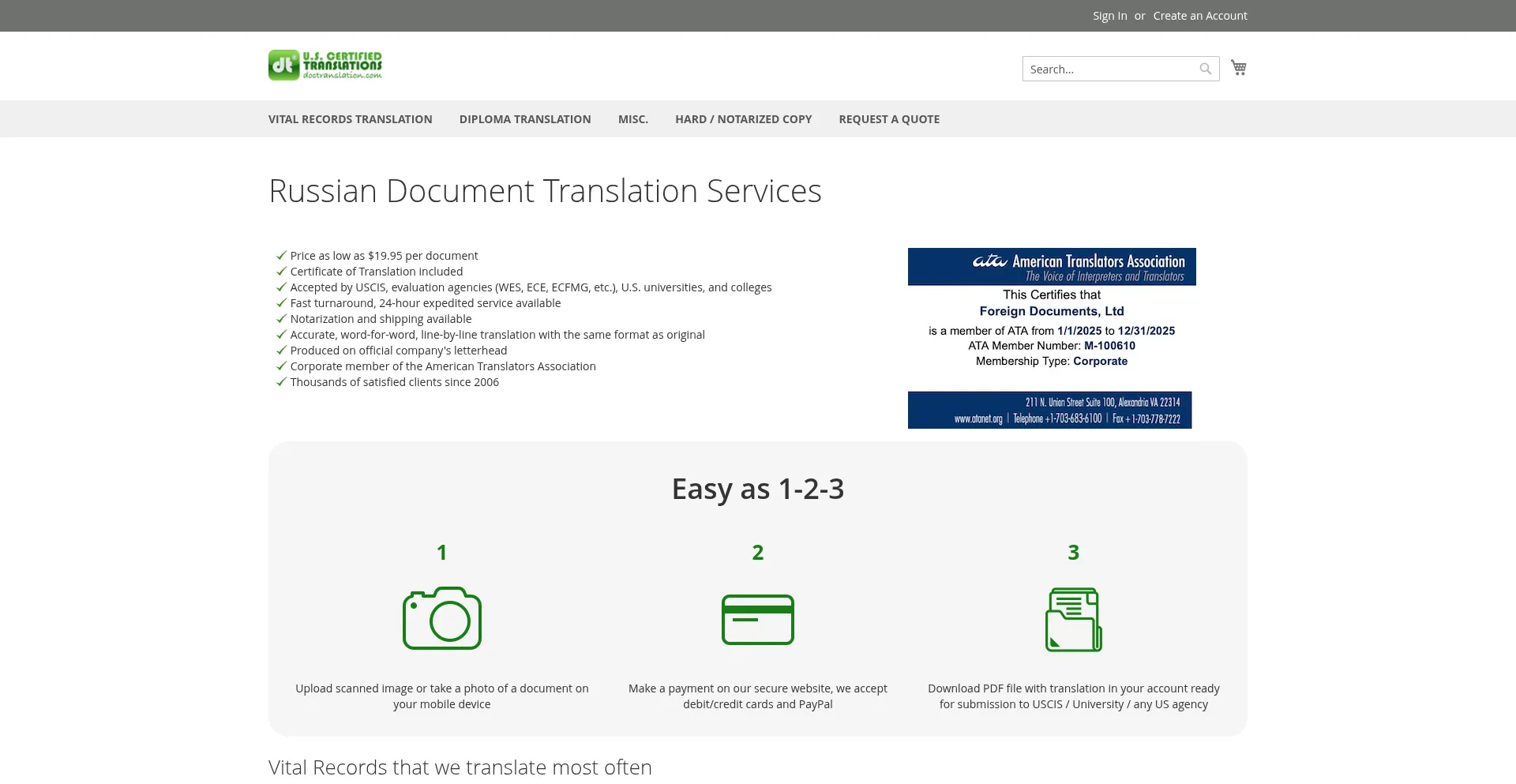 Website screenshot of Doctranslation.com
