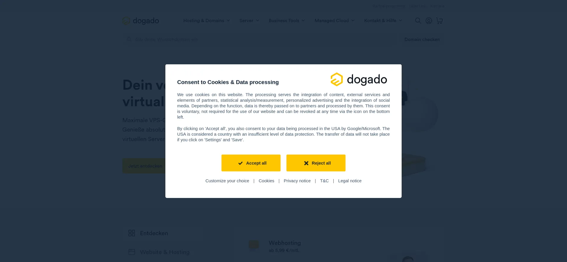 Website screenshot of Dogado.de