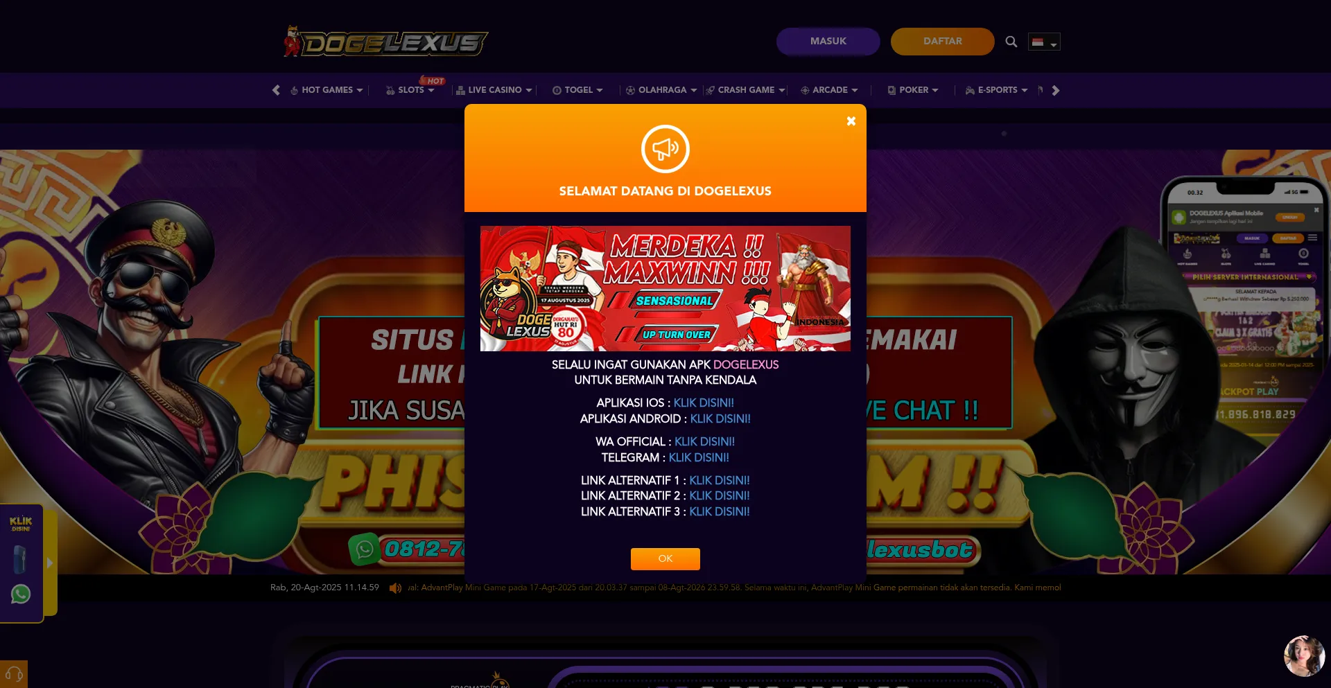 Website screenshot of Dogelexusvip.cfd