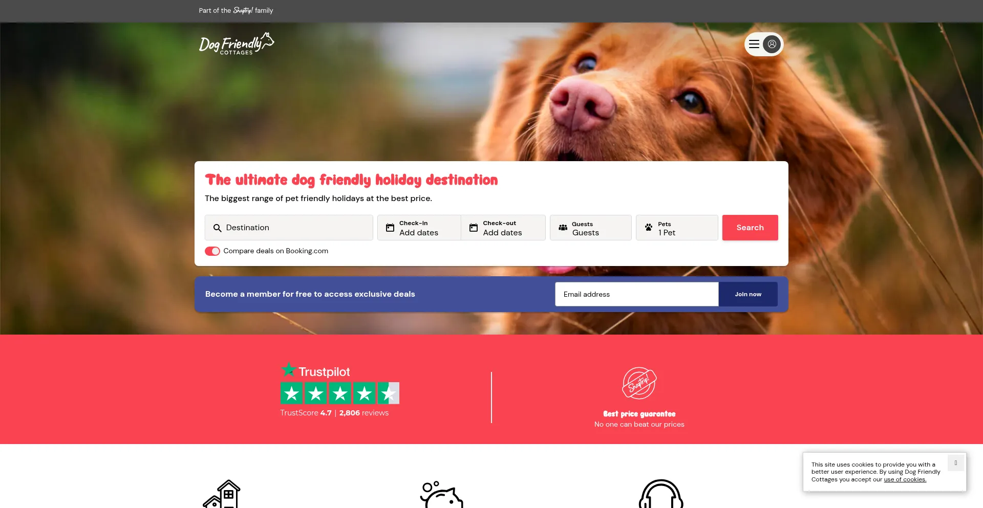 Website screenshot of Dogfriendlycottages.co.uk