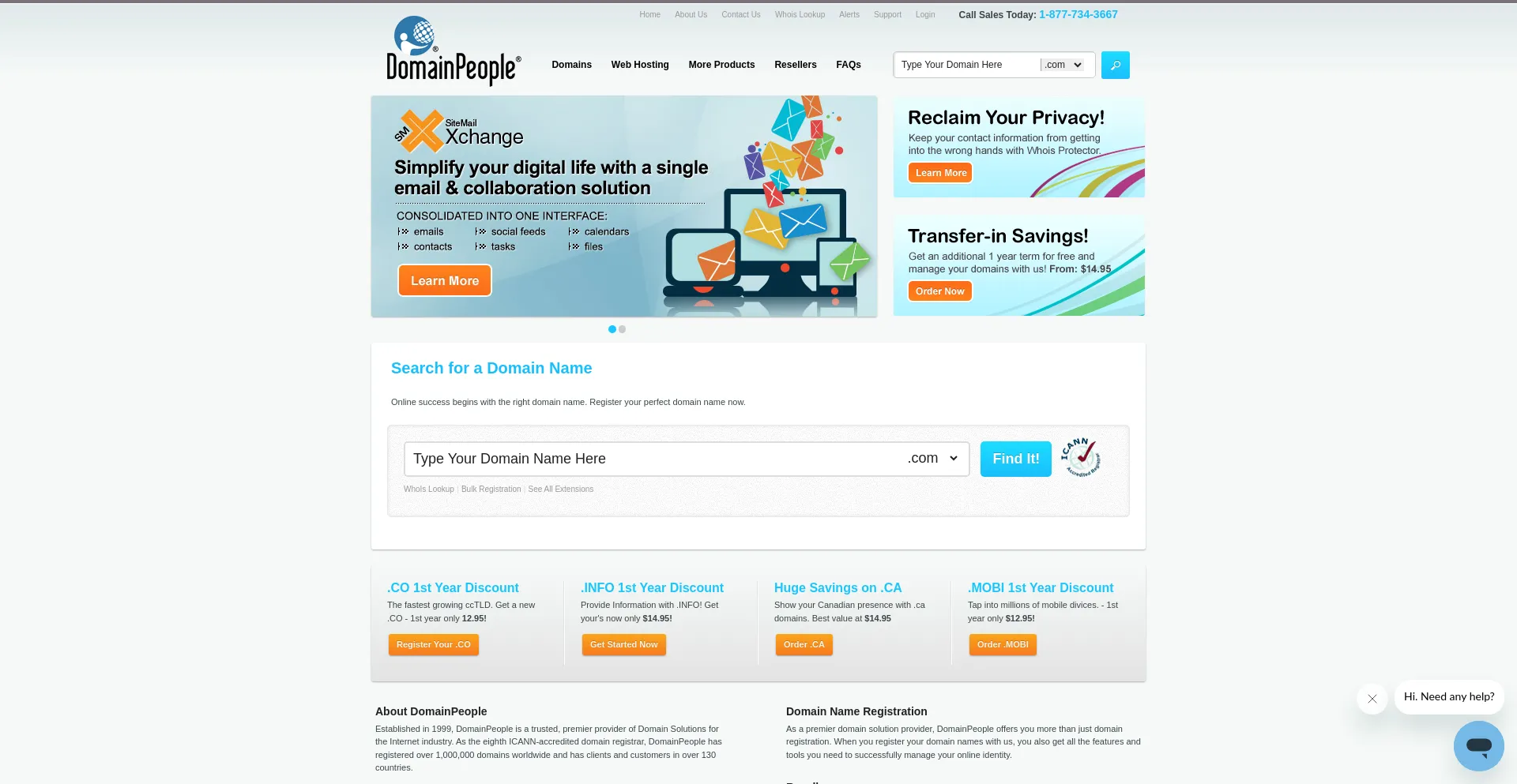 Website screenshot of Domainpeople.com