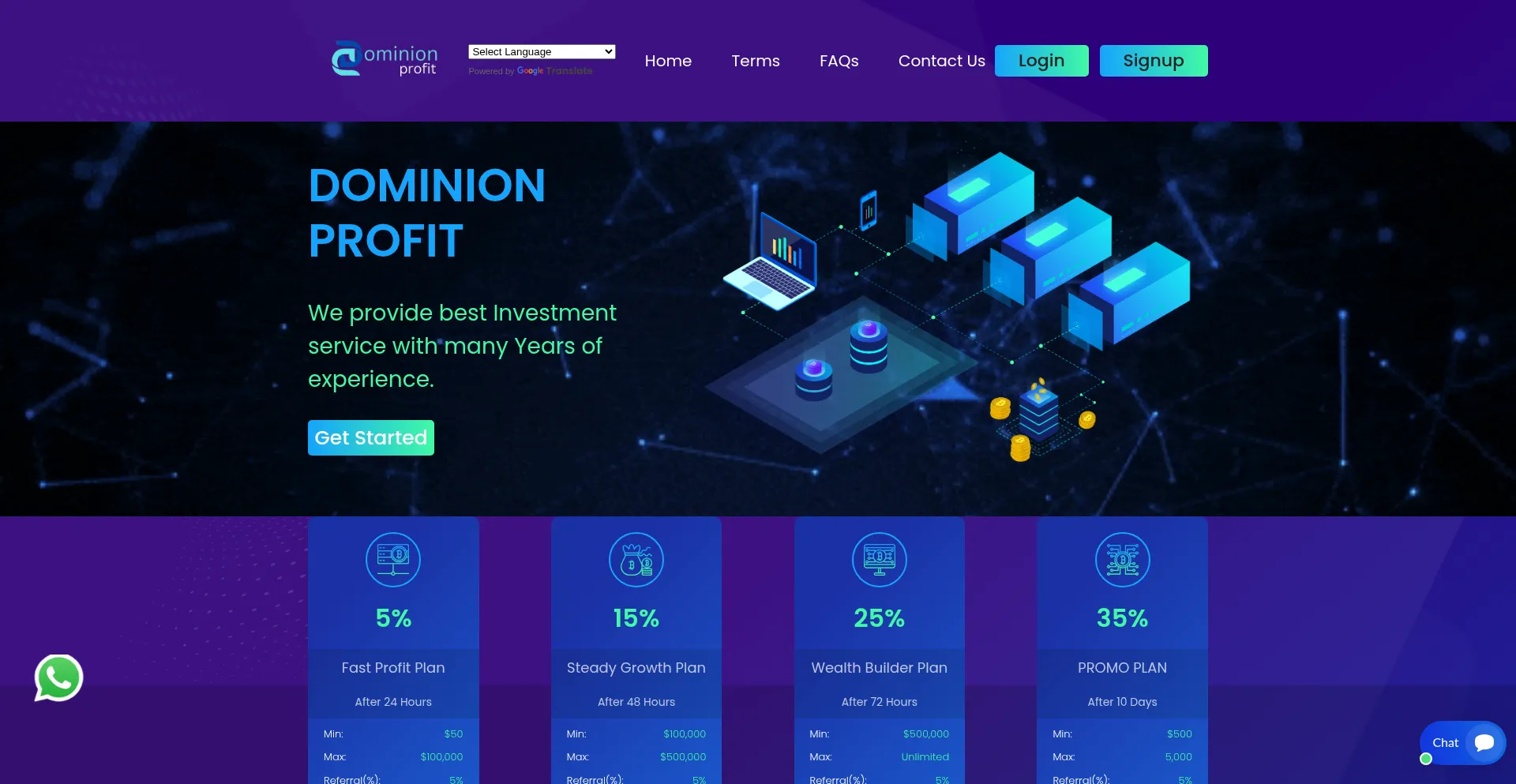 Website screenshot of Dominion-profit3.com