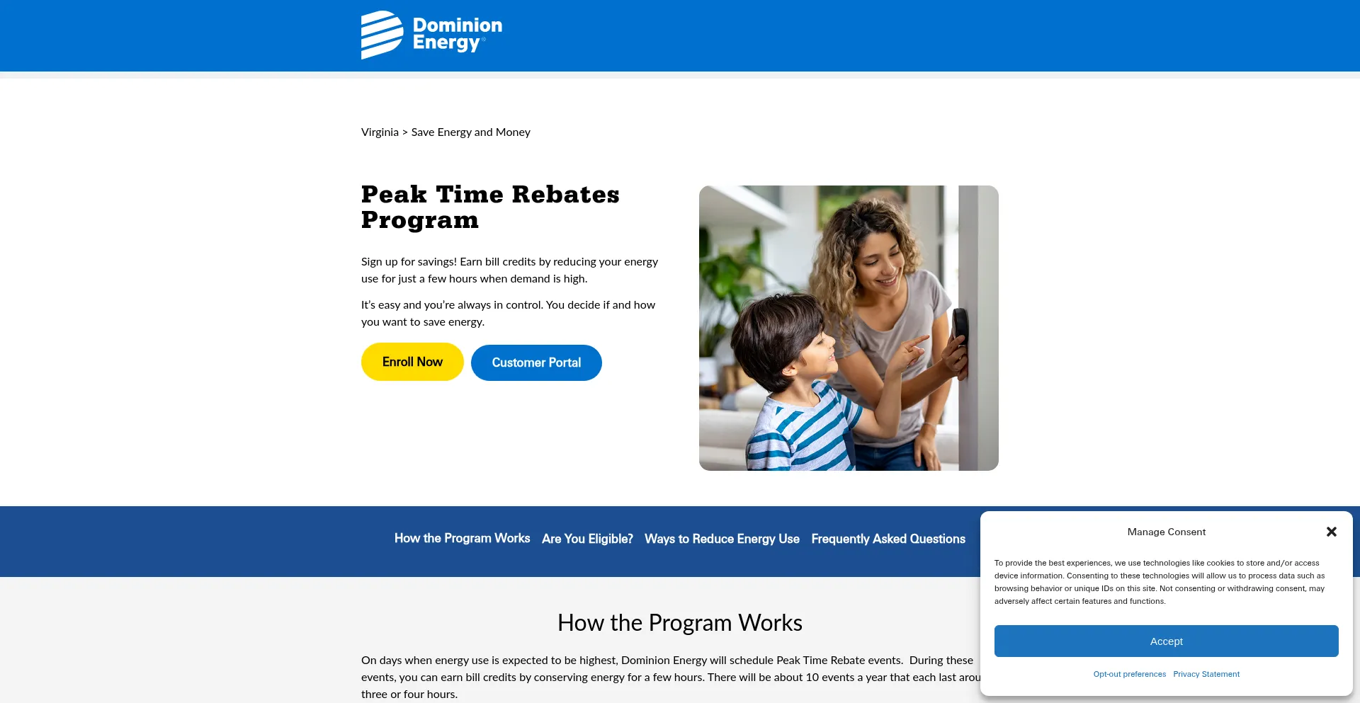 Website screenshot of Dominionenergyptr.com