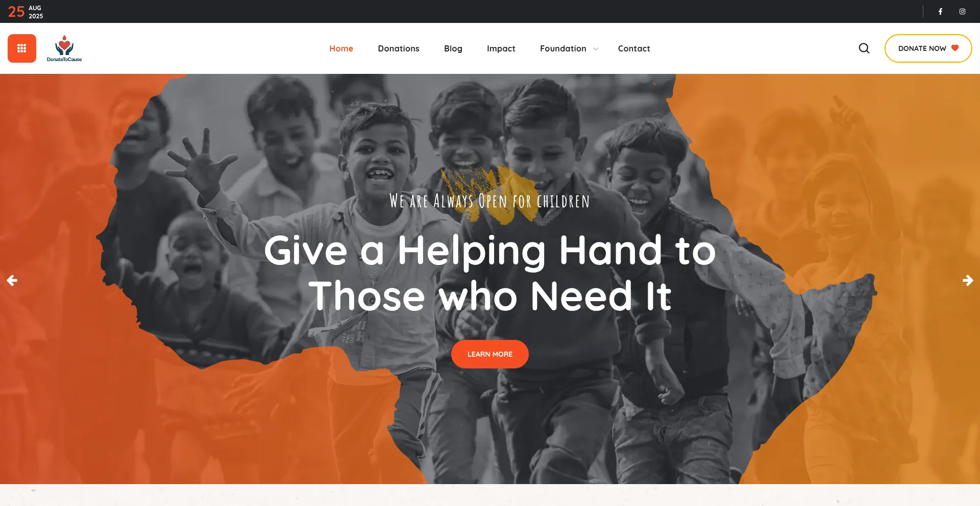 Website screenshot of Donatetocause.com