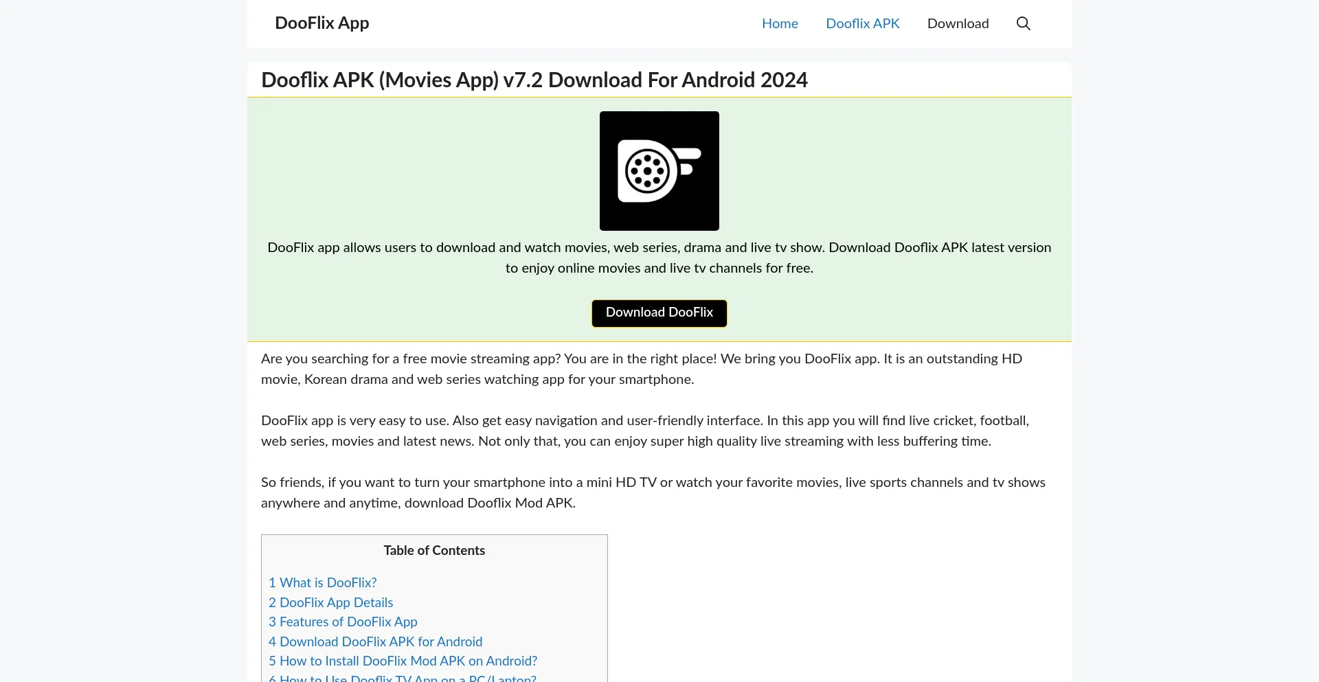 Website screenshot of Dooflixapp.org
