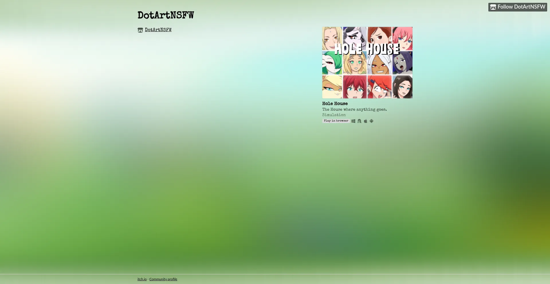 Website screenshot of Dotartnsfw.itch.io