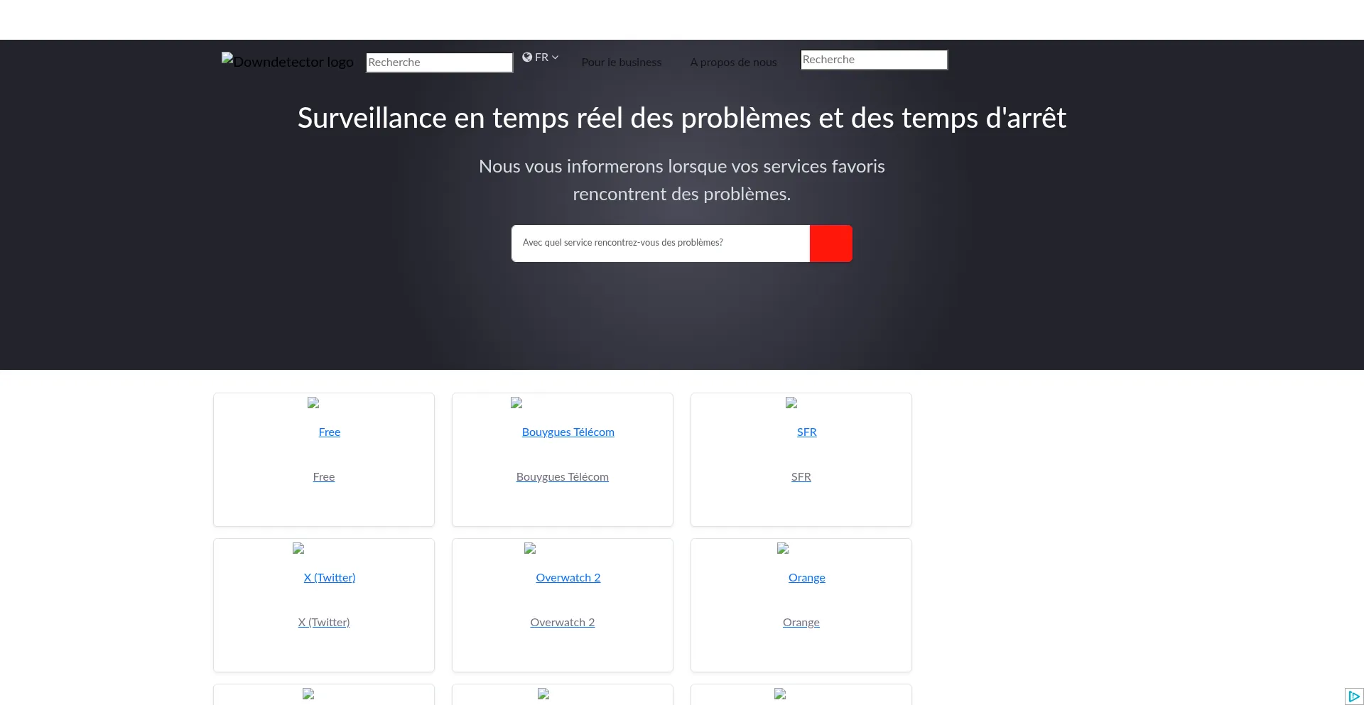 Website screenshot of Downdetector.fr