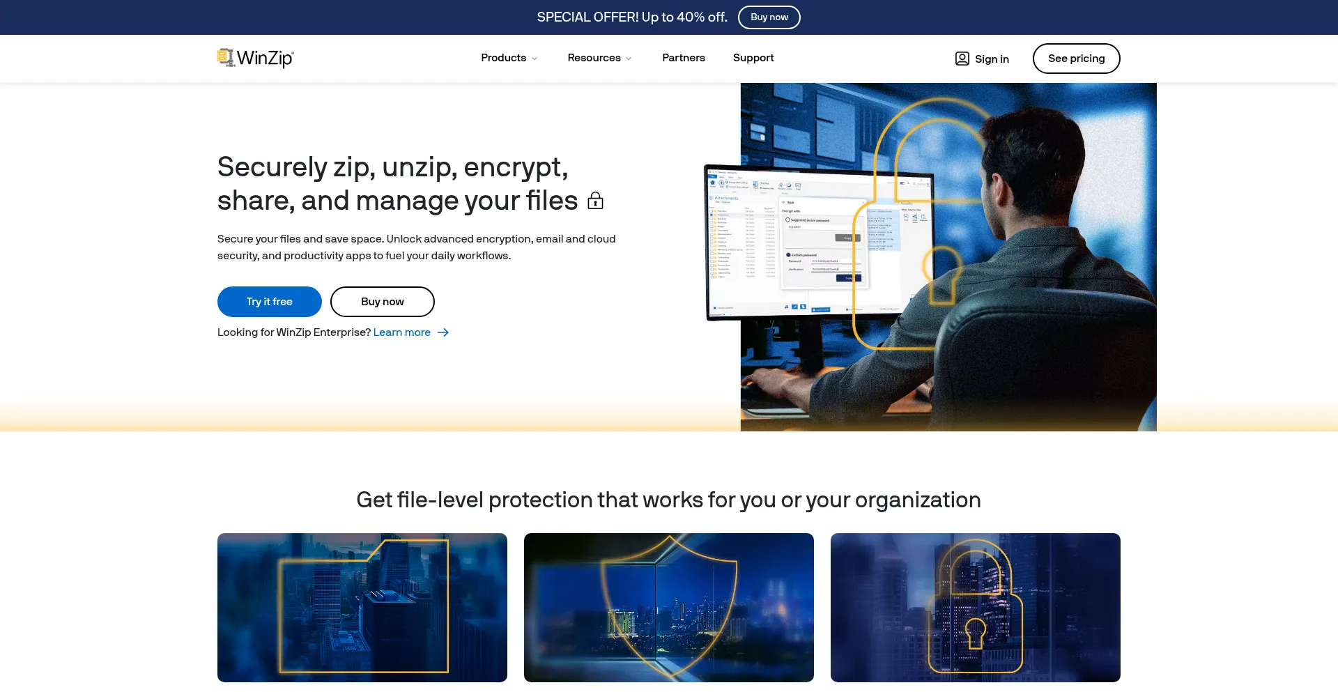 Website screenshot of Download.winzip.com