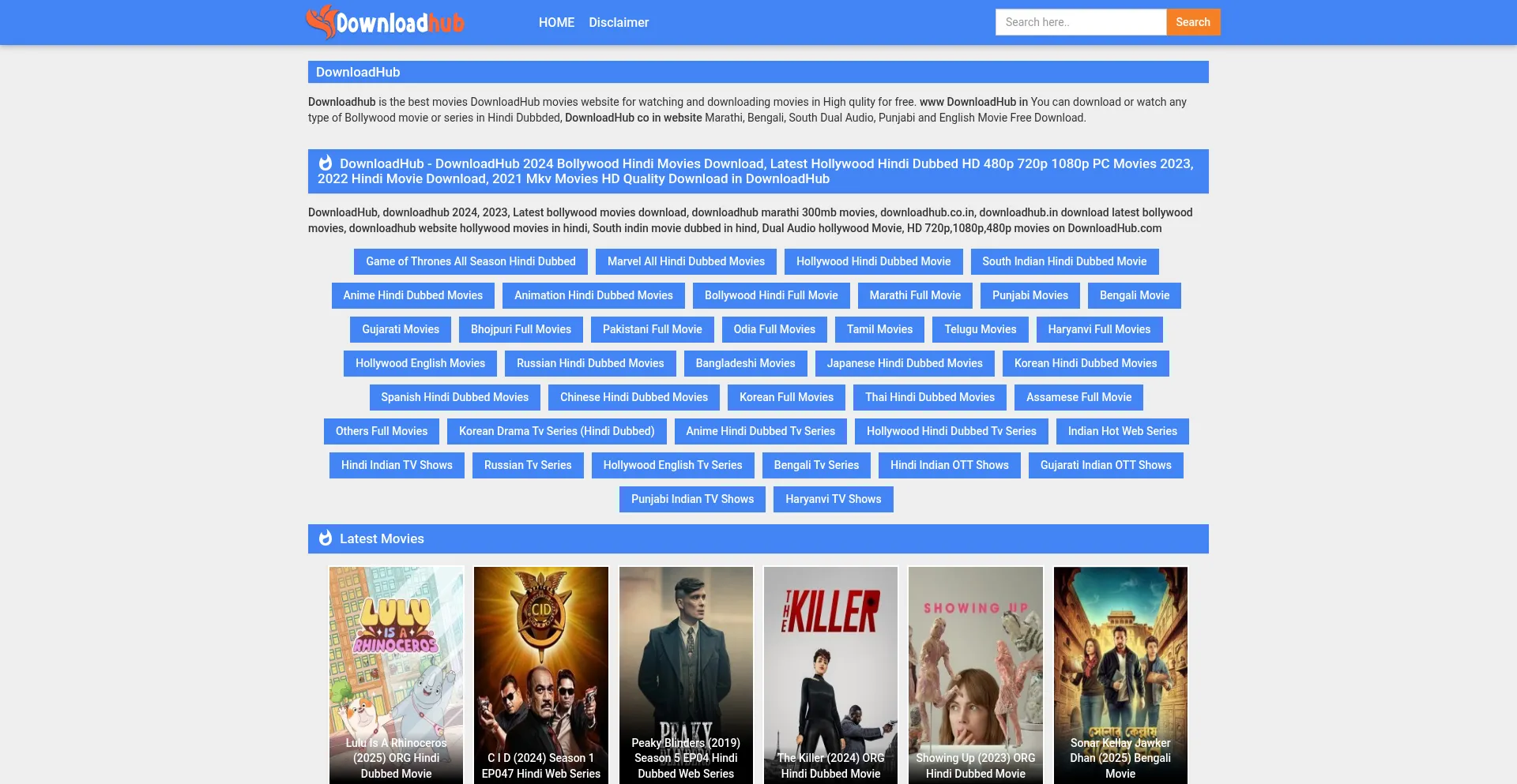 Website screenshot of Downloadhub.fo