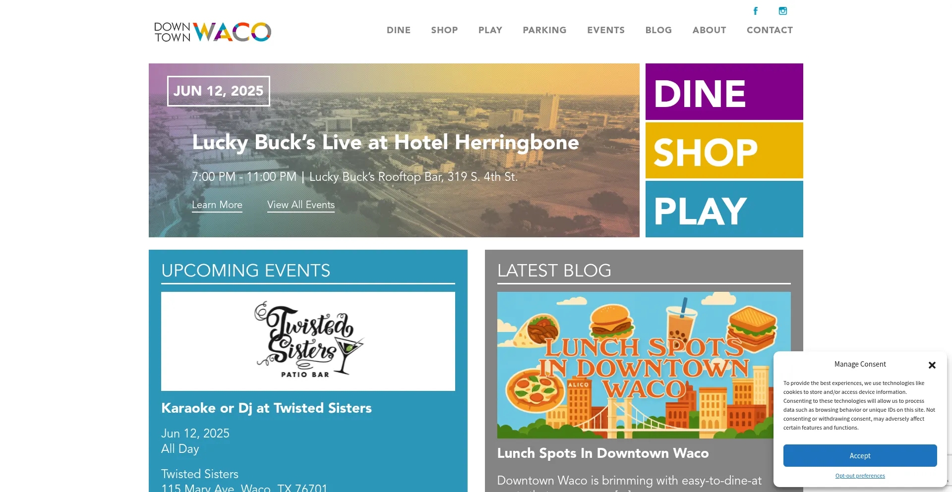 Website screenshot of Downtownwacotx.com