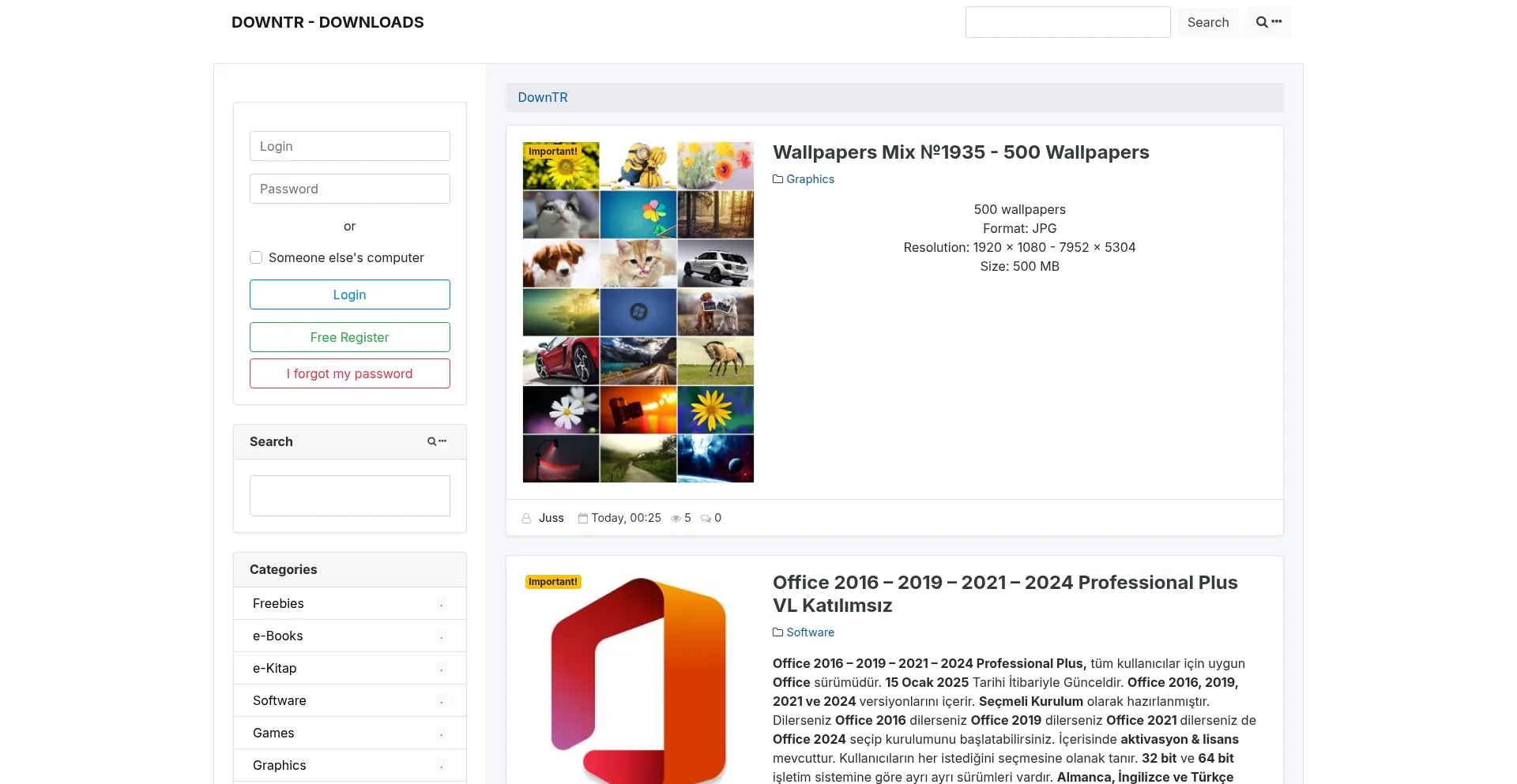 Website screenshot of Downtr.tr
