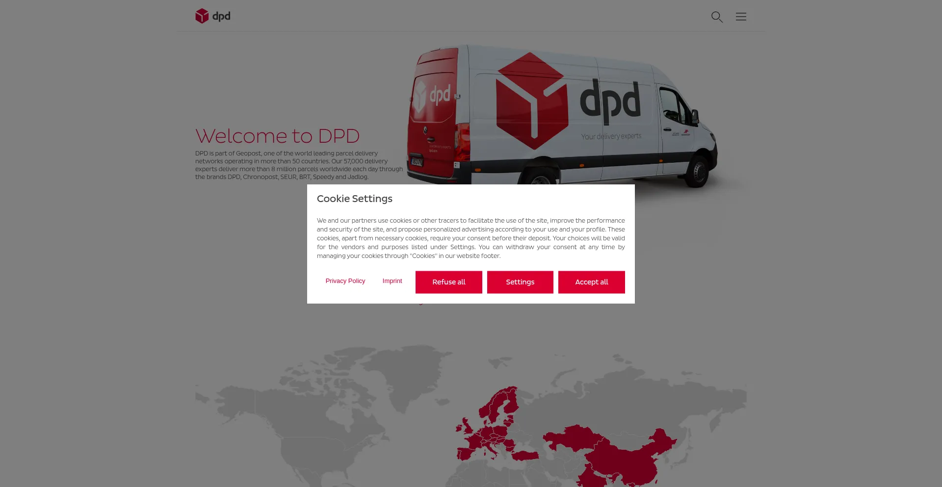 Website screenshot of Dpd.com