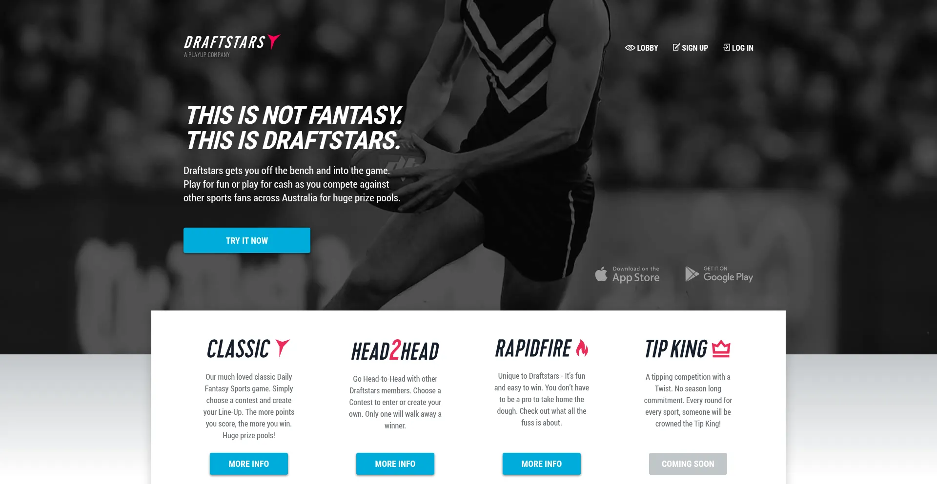 Website screenshot of Draftstars.com.au