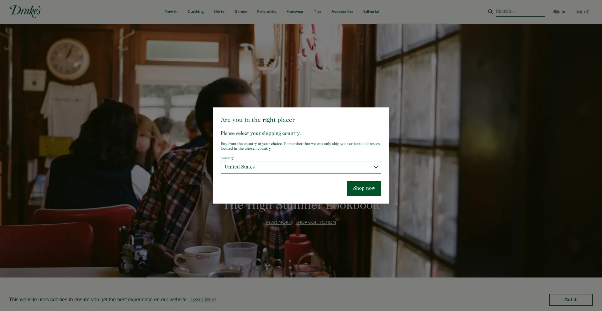 Website screenshot of Drakes.com