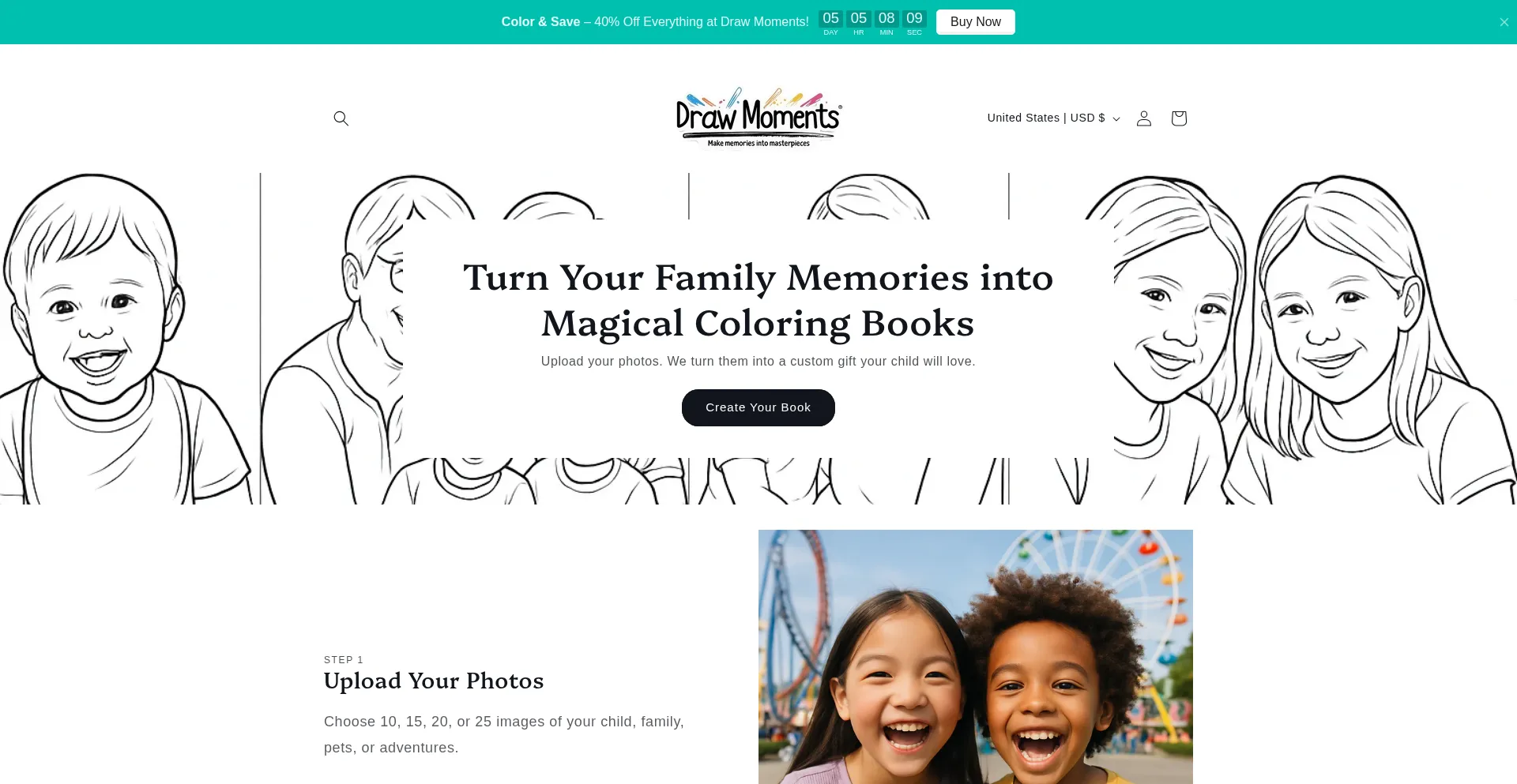 Website screenshot of Drawmoments.com
