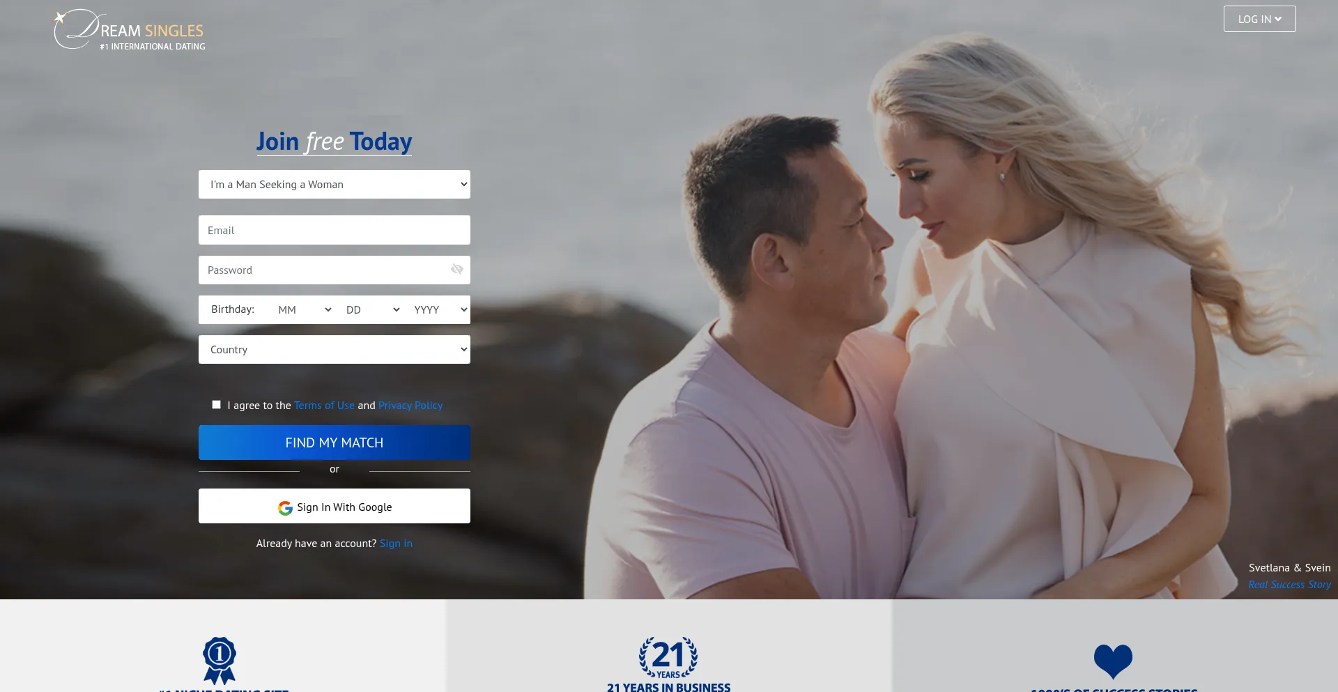 Website screenshot of Dream-singles.com