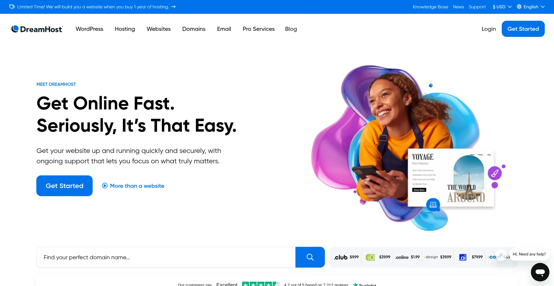 Website screenshot of Dreamhost.com