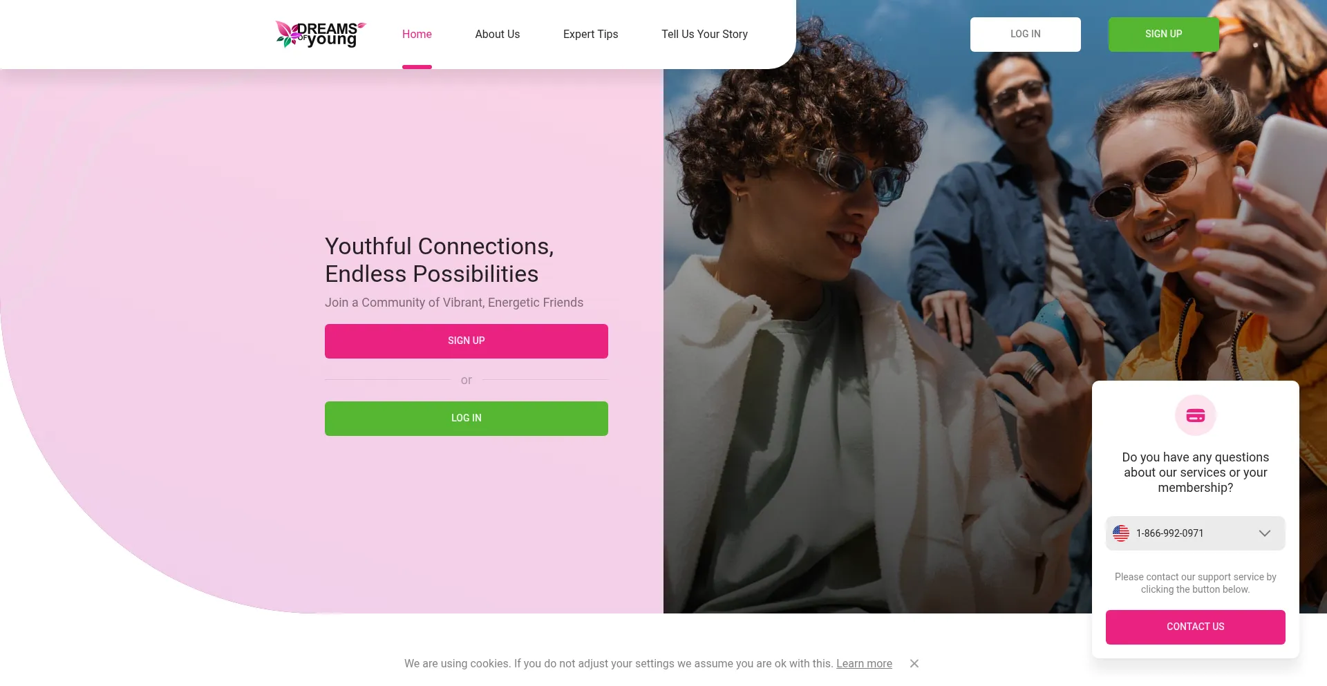 Website screenshot of Dreamsofyoung.com