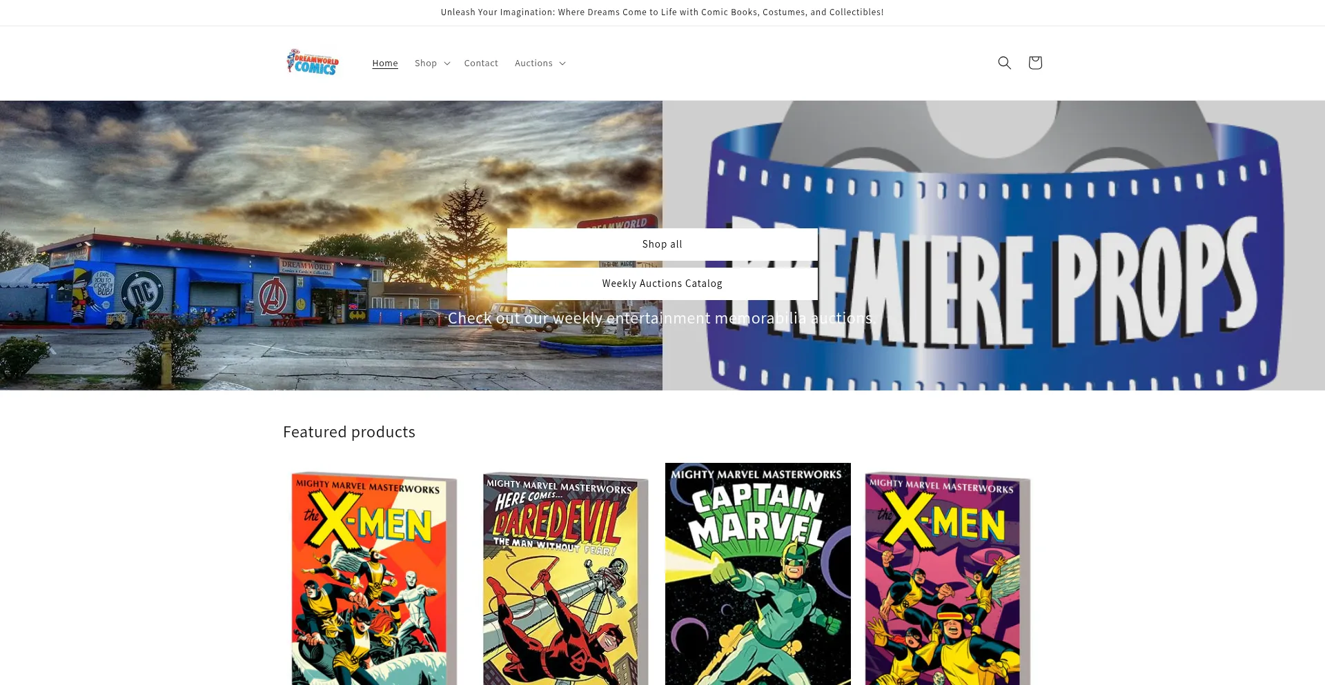 Website screenshot of Dreamworldcomicbooks.com