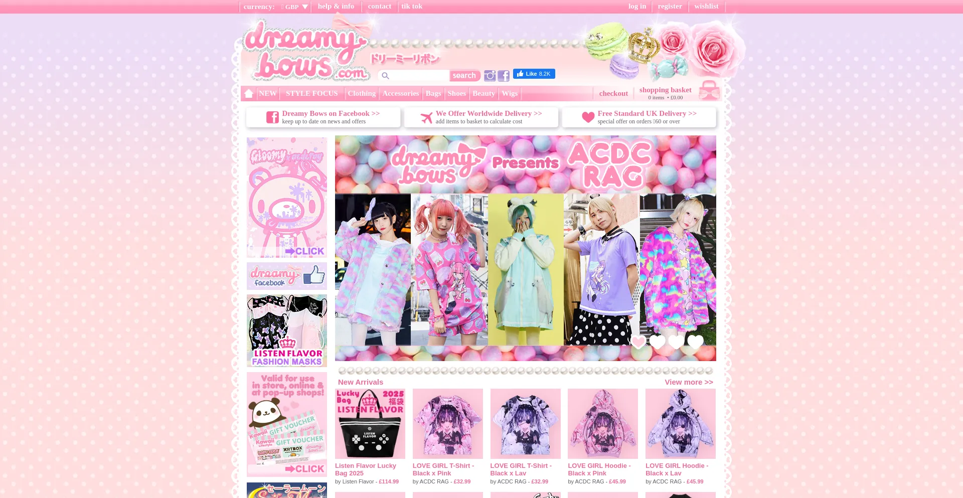 Website screenshot of Dreamybows.com