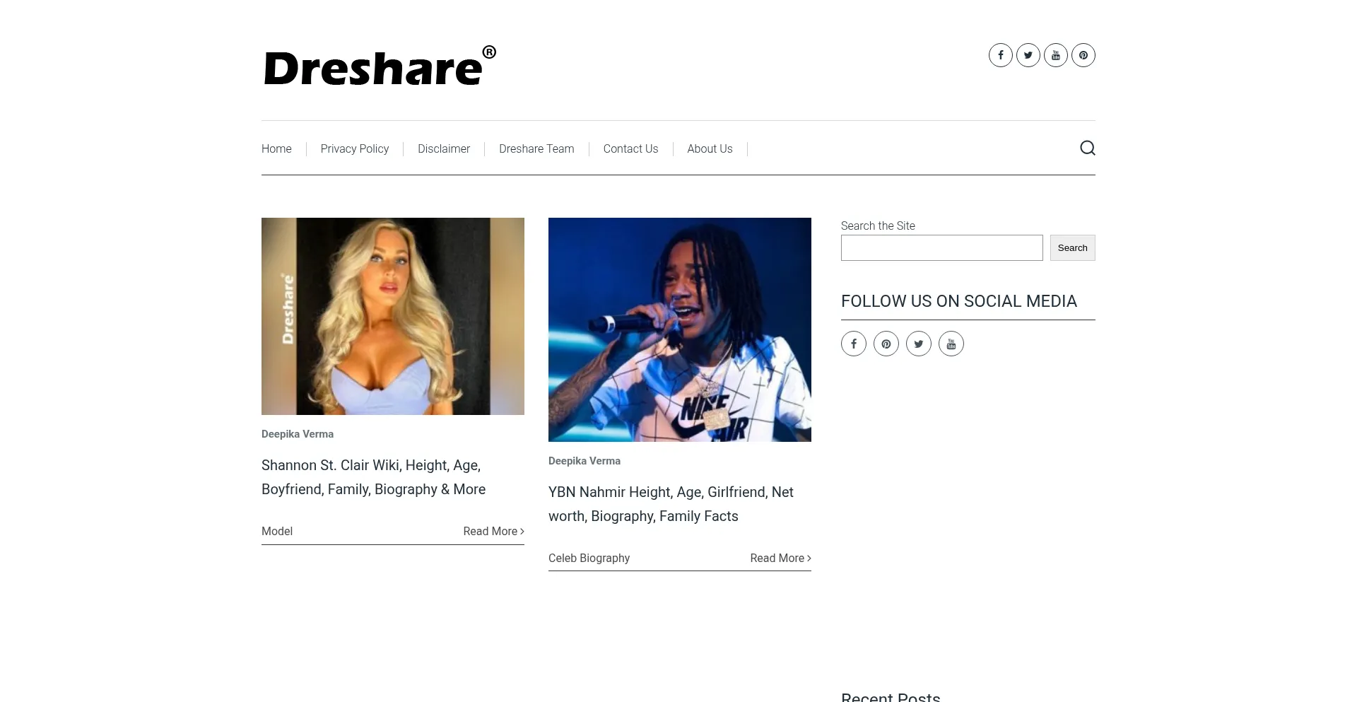 Website screenshot of Dreshare.com