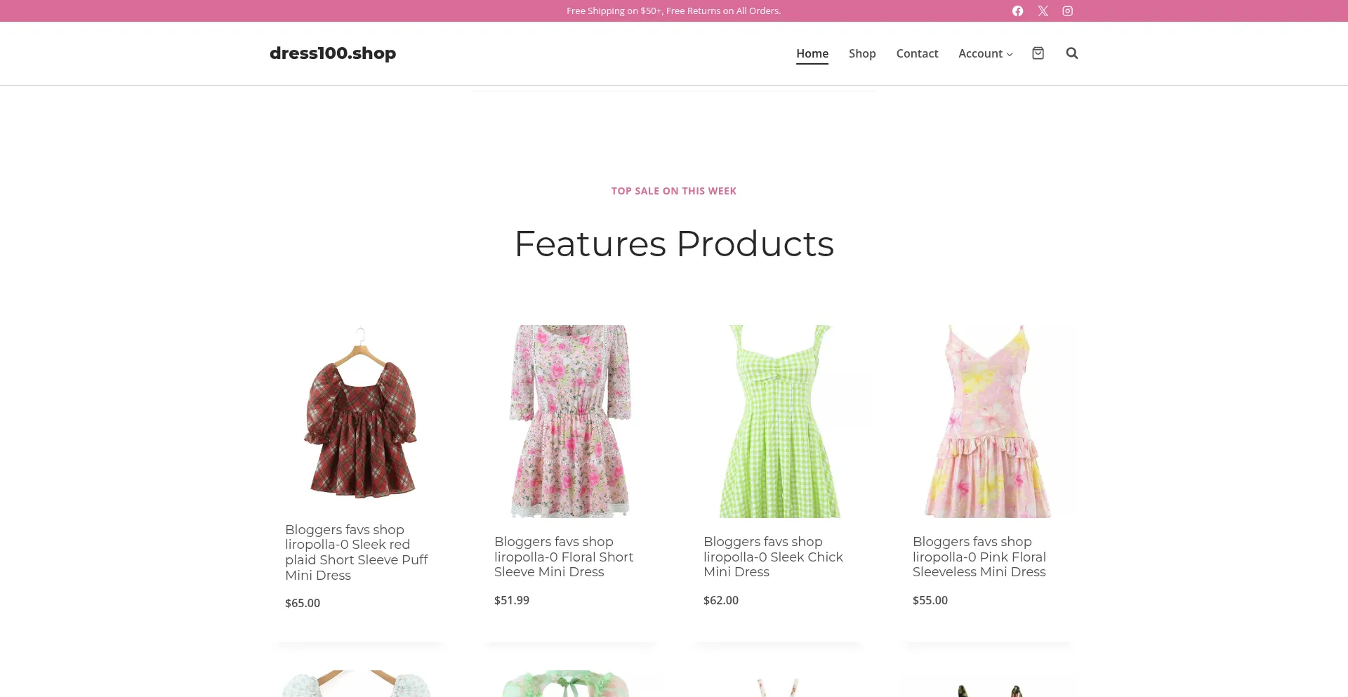 Website screenshot of Dress100.shop