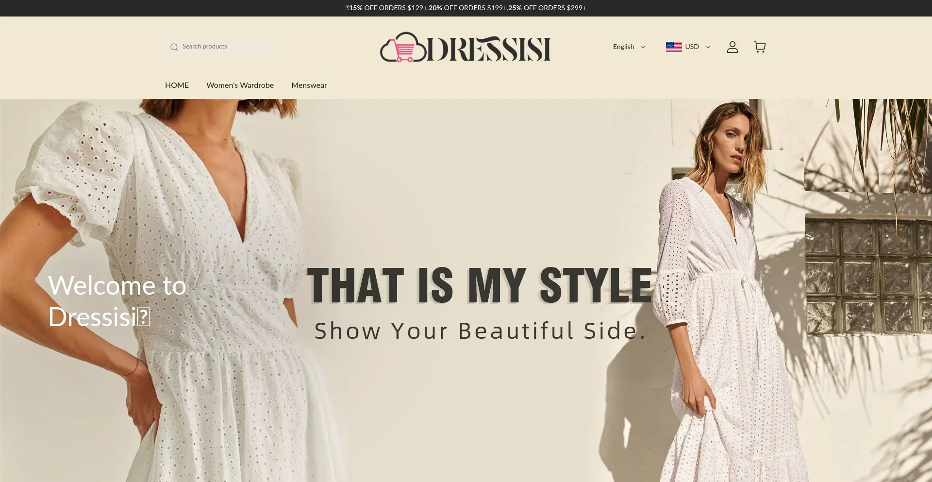 Website screenshot of Dressisi.com