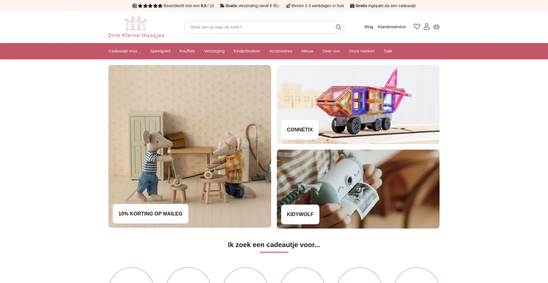 Website screenshot of Driekleinehaasjes.nl