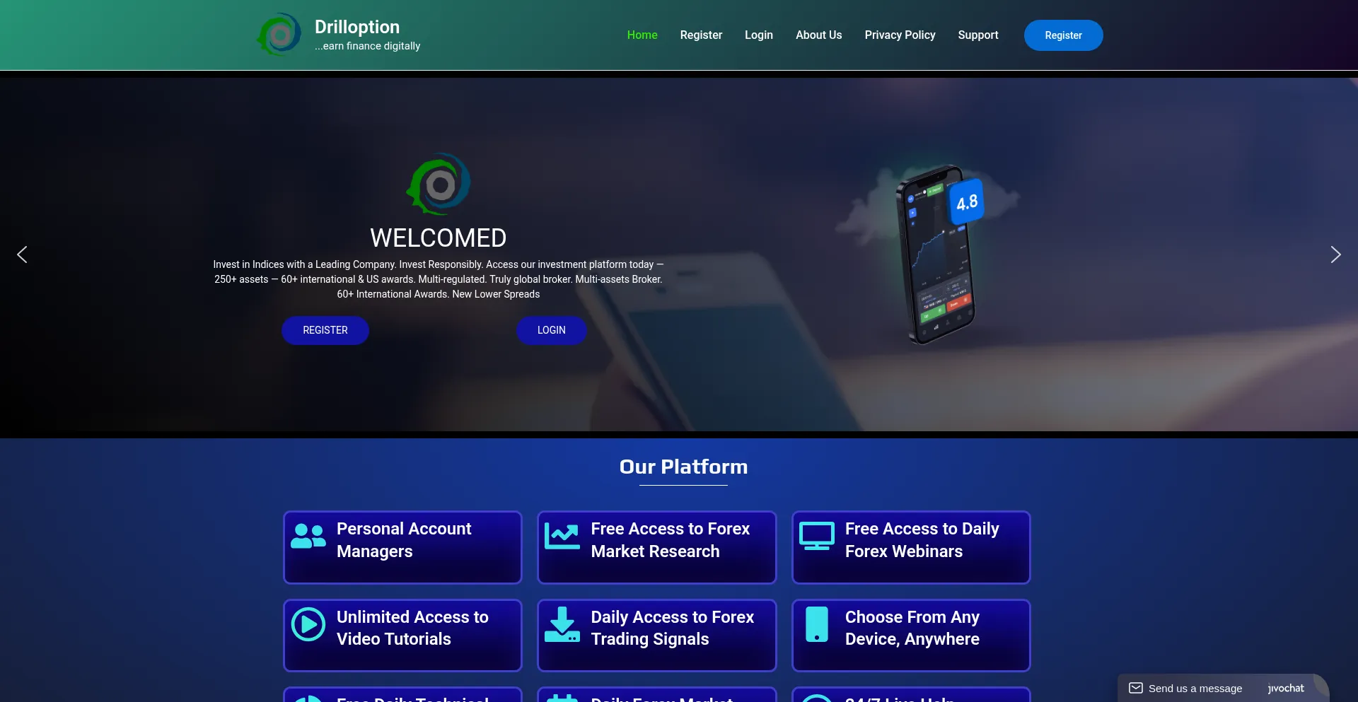 Website screenshot of Drilloption.com