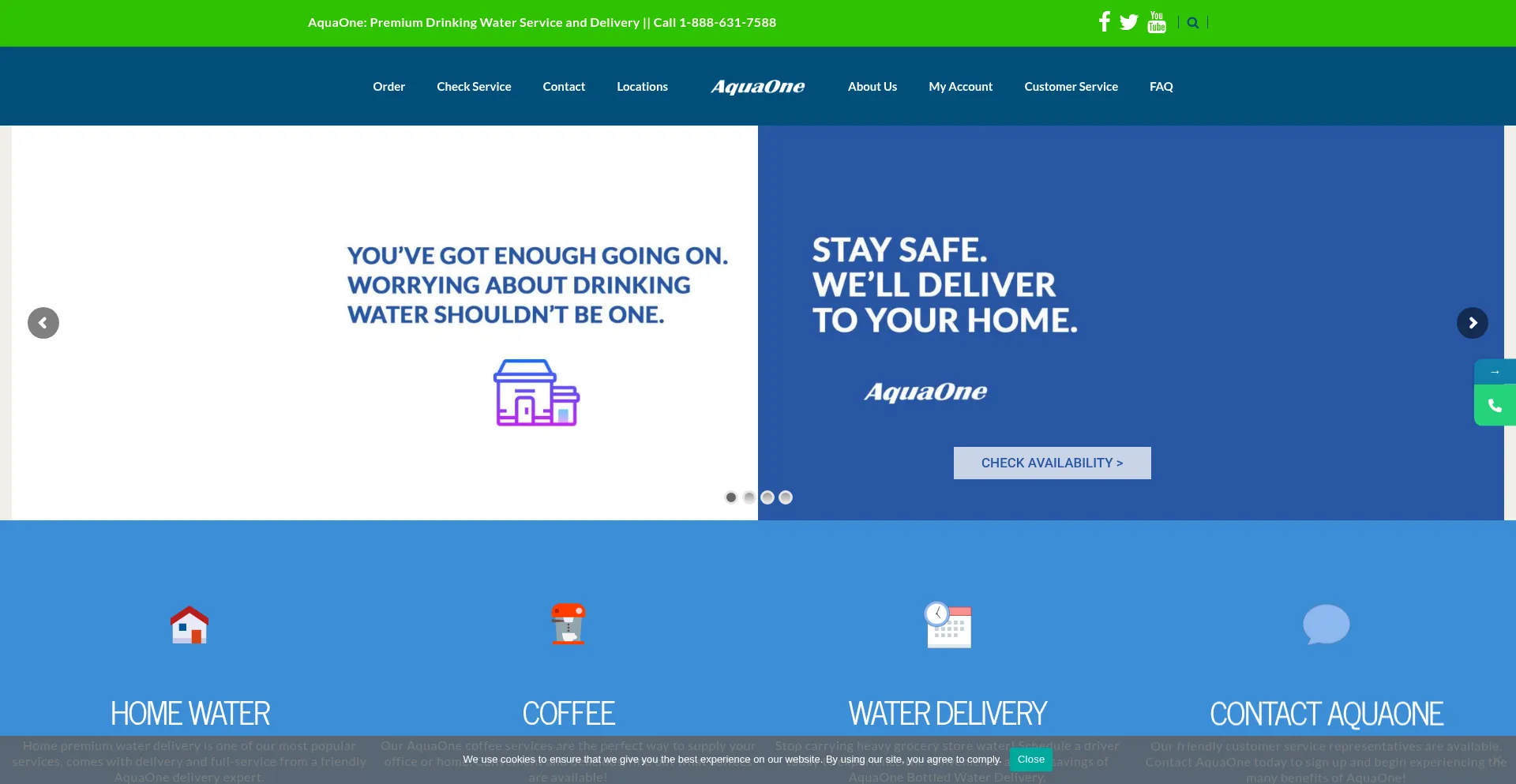Website screenshot of Drinkaquaone.com
