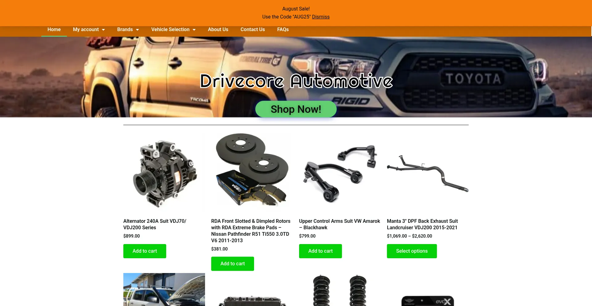 Website screenshot of Drivecoreautomotive.au