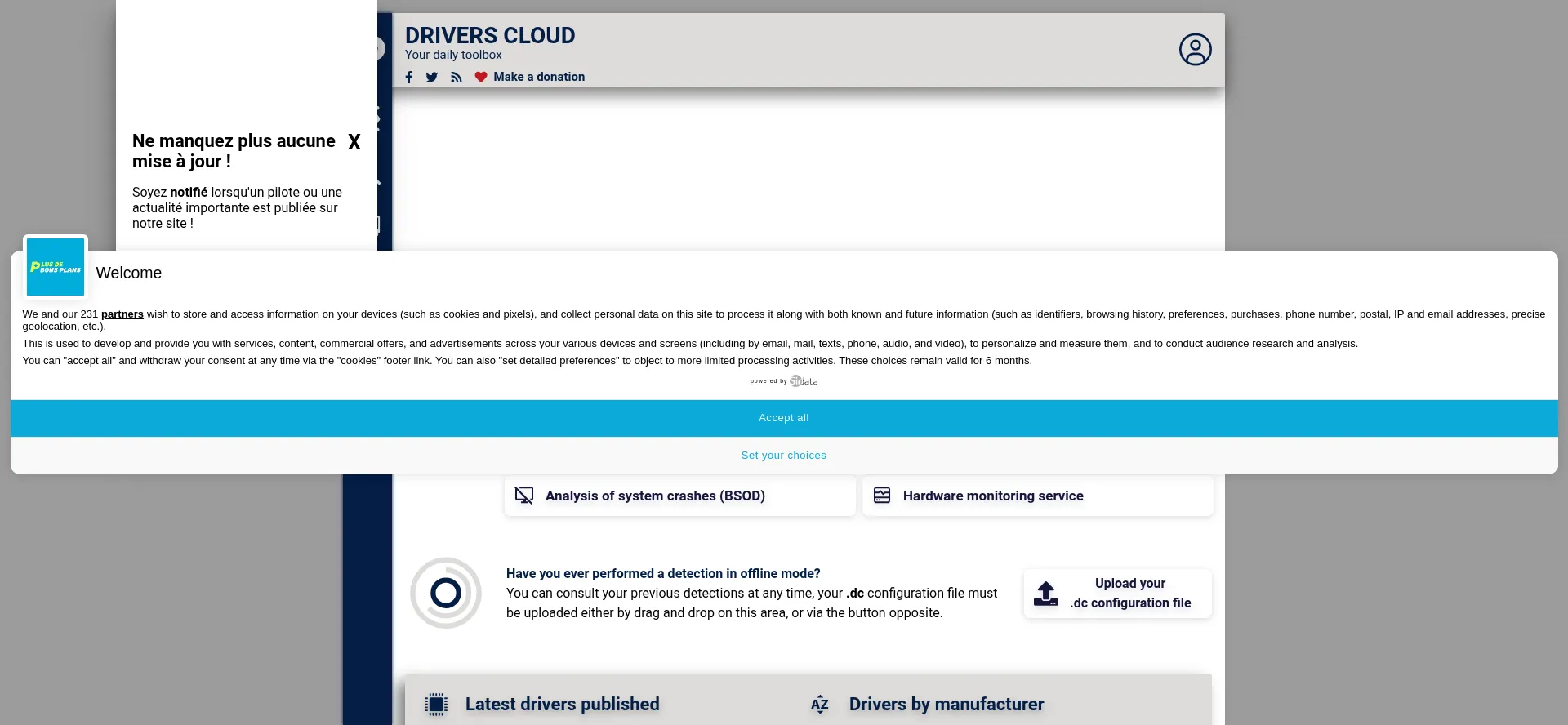Website screenshot of Driverscloud.com