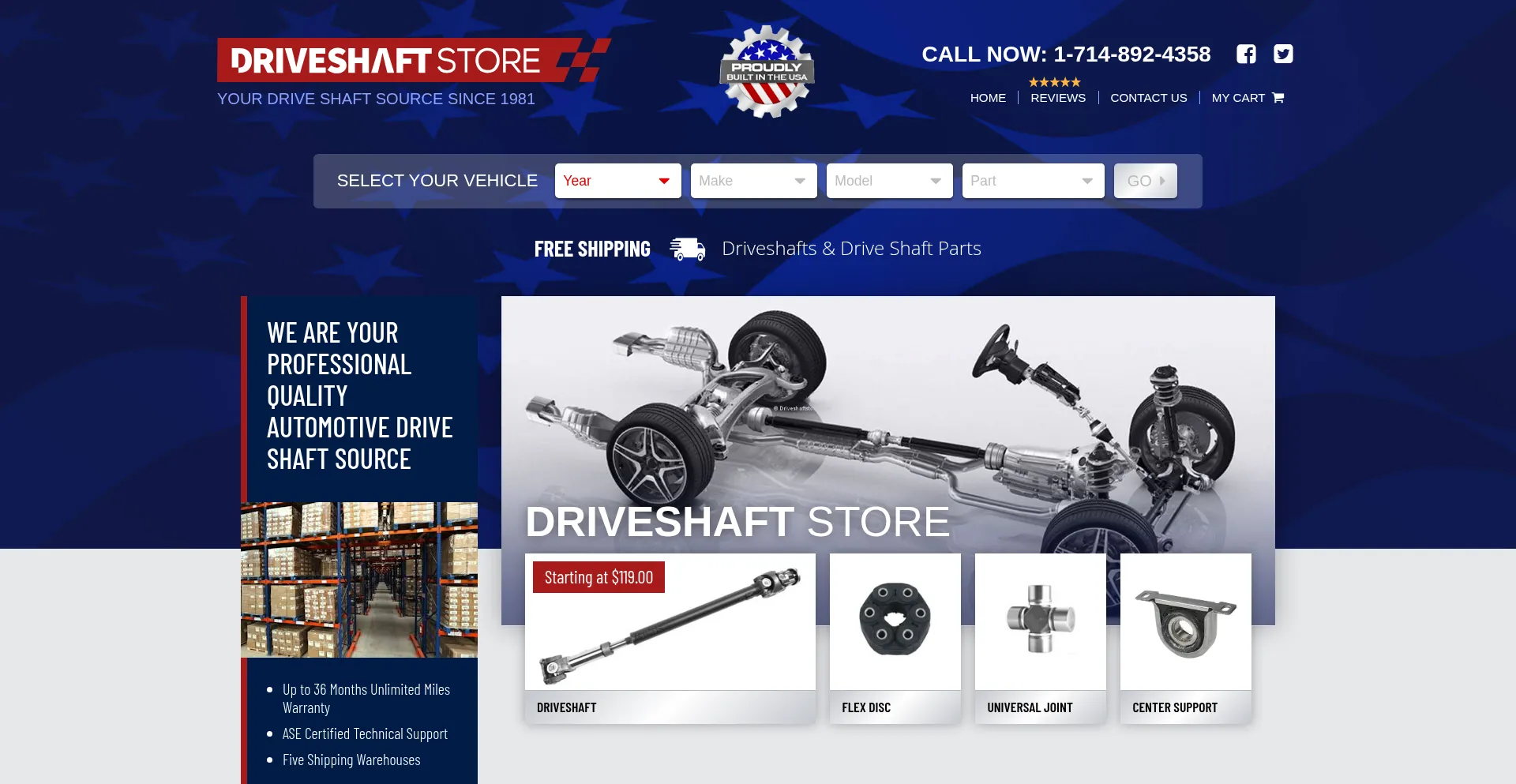 Website screenshot of Driveshaftstore.com