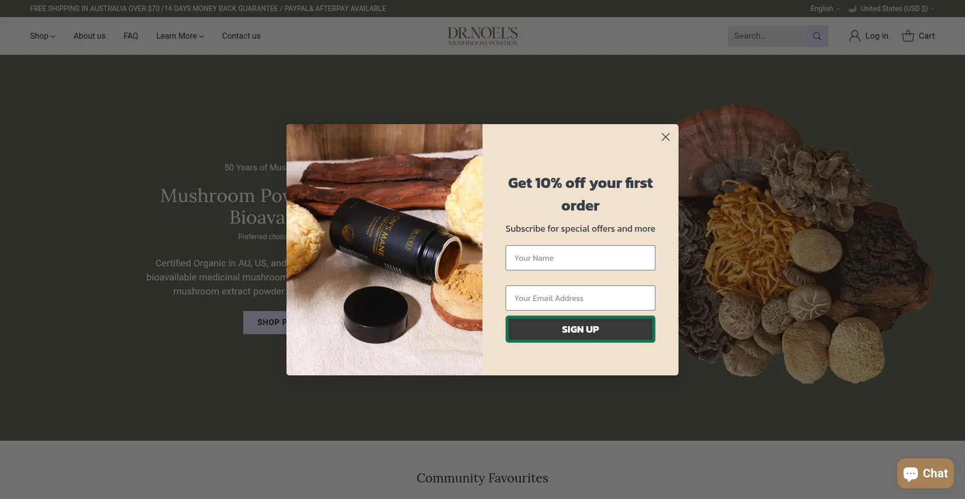 Website screenshot of Drnoelsmushroompowder.com