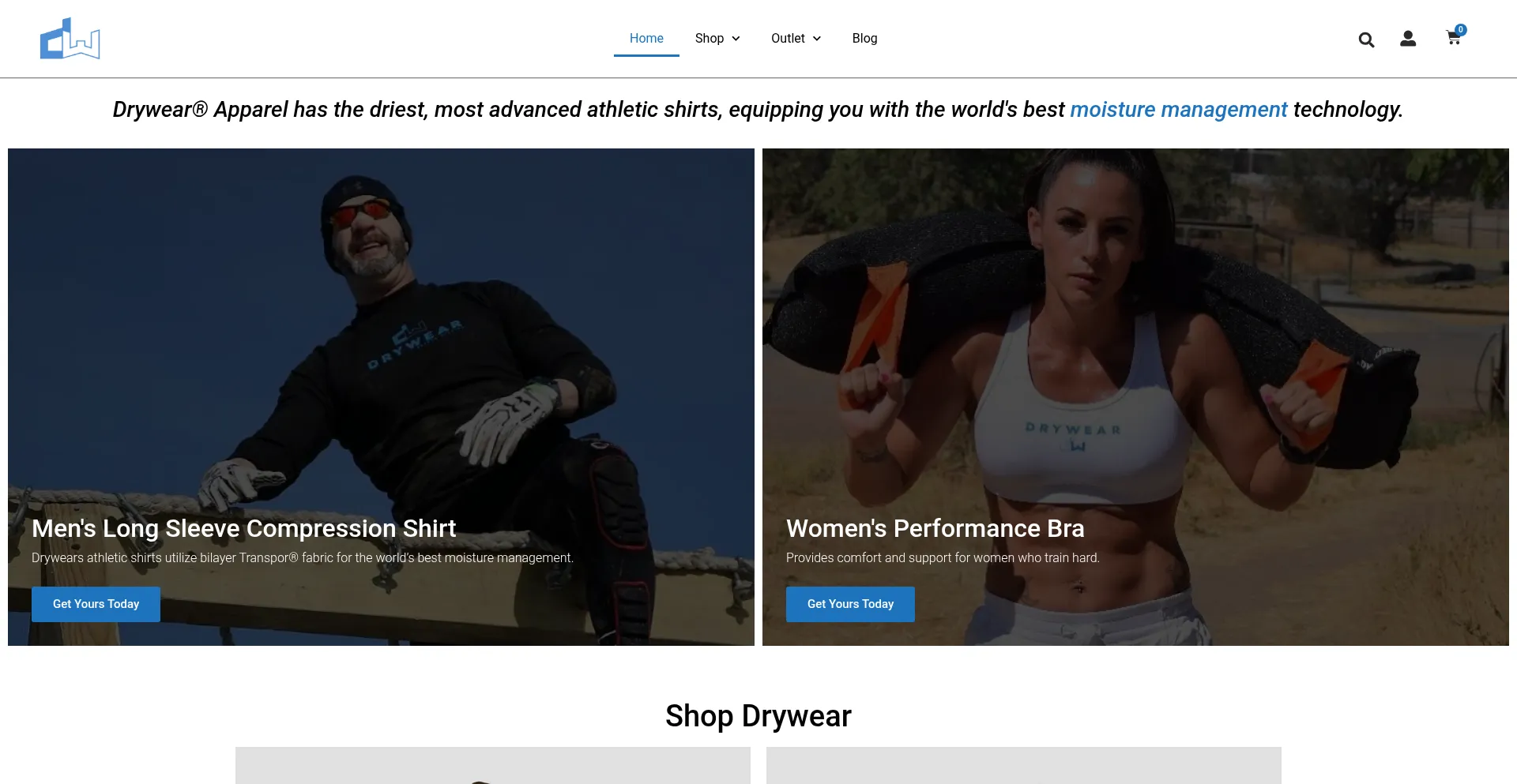 Website screenshot of Drywearapparel.com